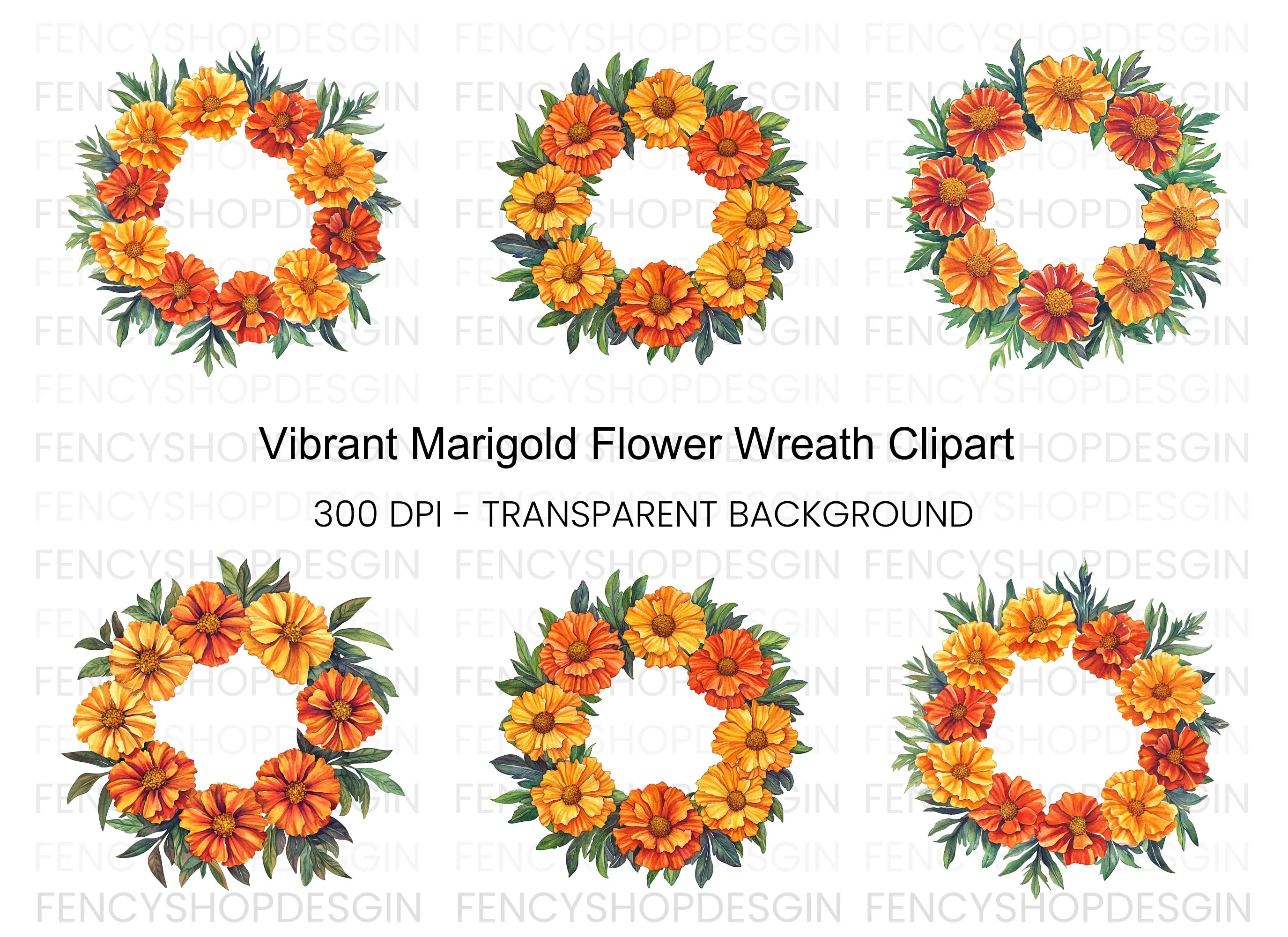 Vibrant Marigold Flower Wreath Clipart Bundle