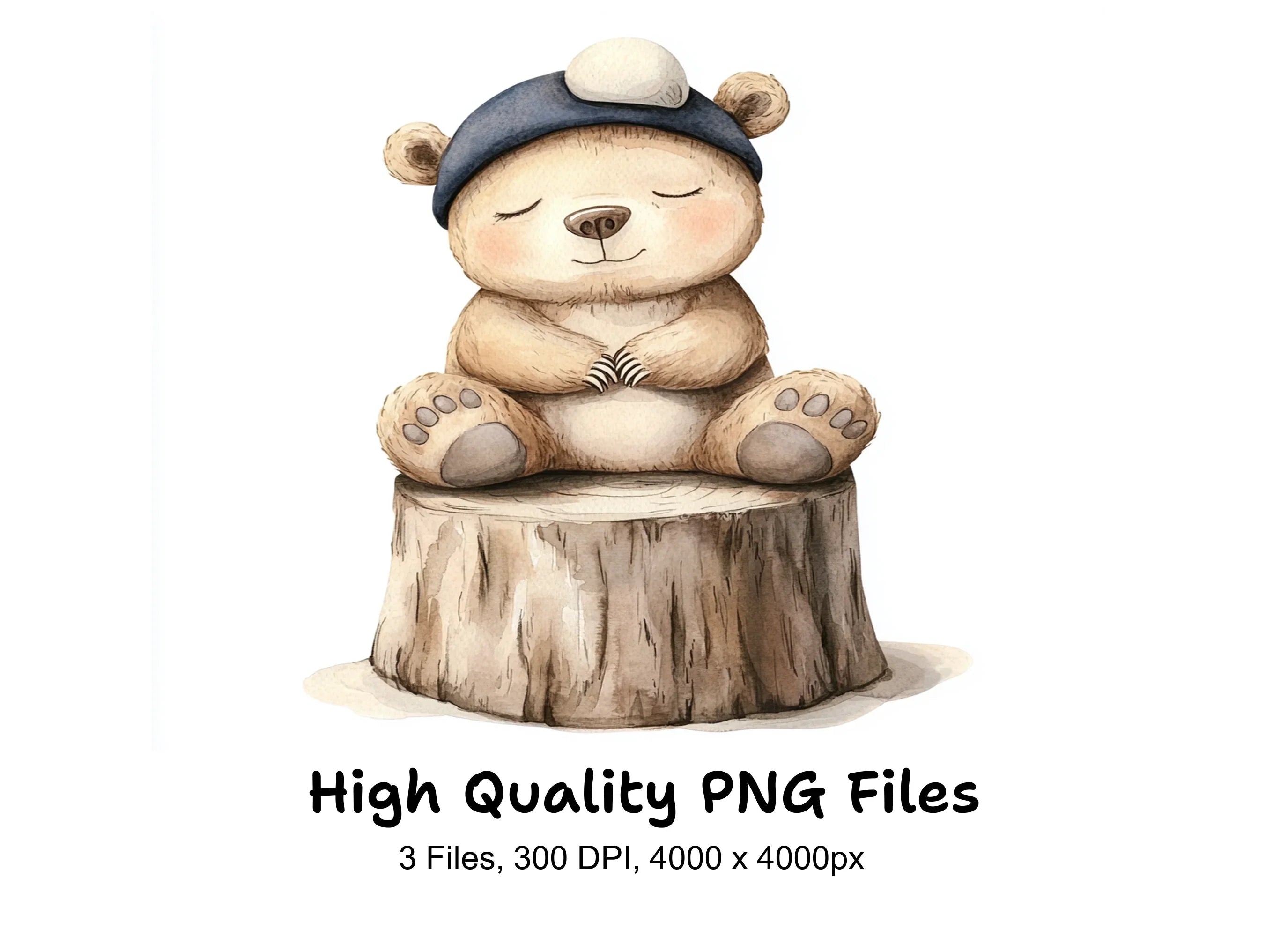 Sleeping Bear on Tree Stump Clipart Bundle