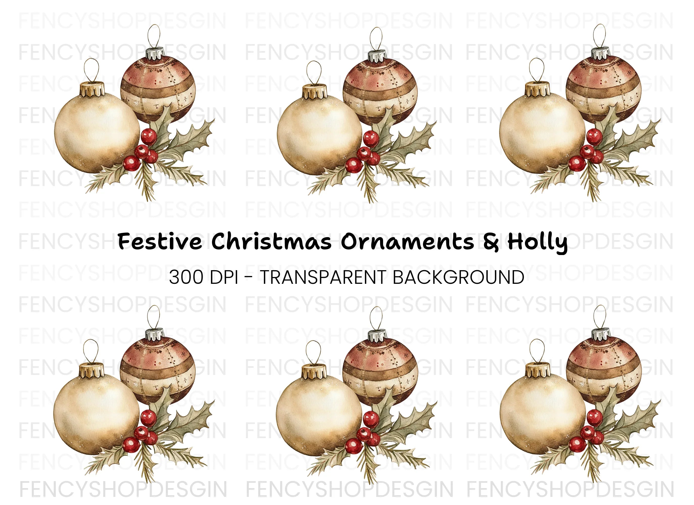 Christmas Ornaments and Holly Clipart Bundle