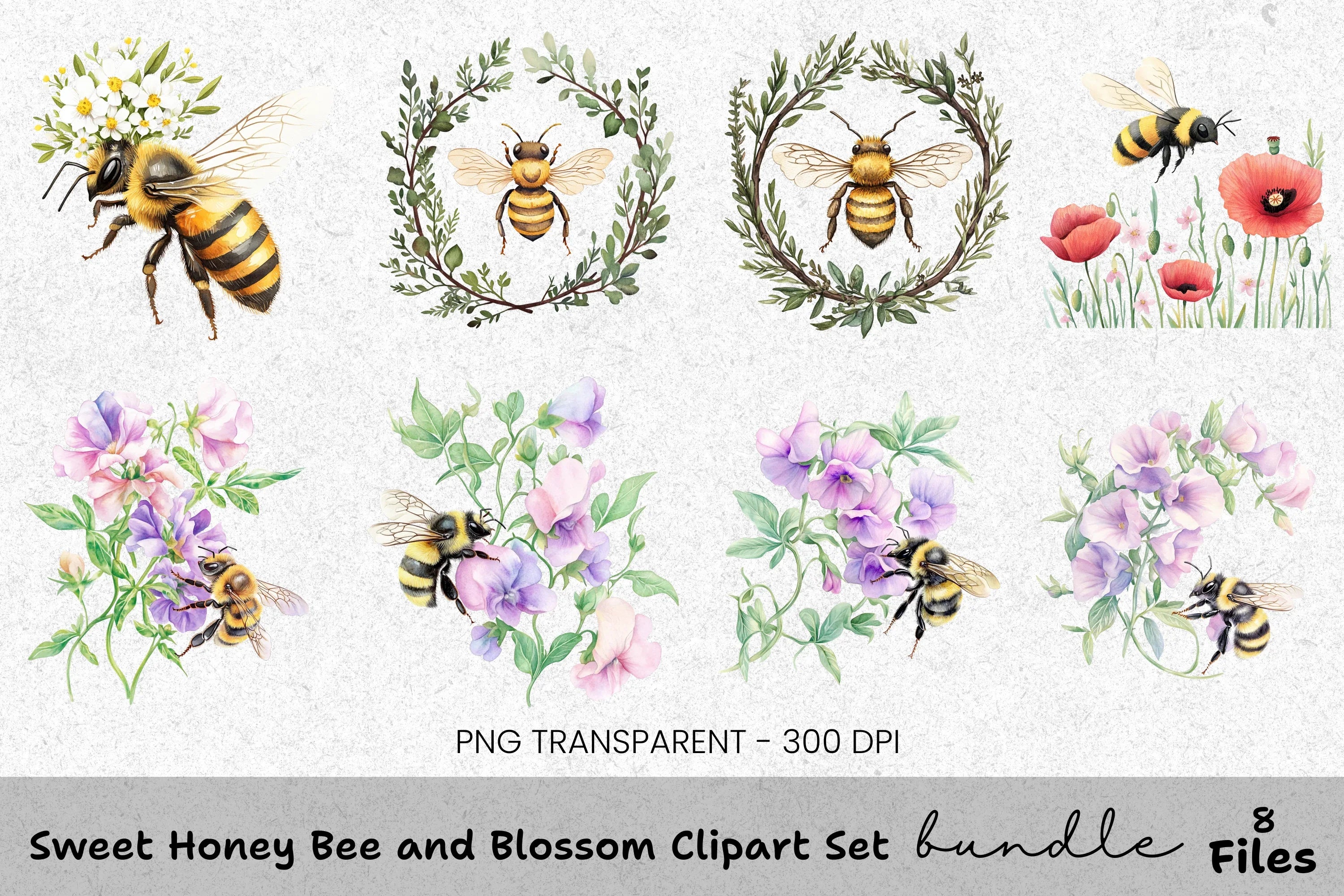 Sweet Honey Bee and Blossom Clipart Bundle