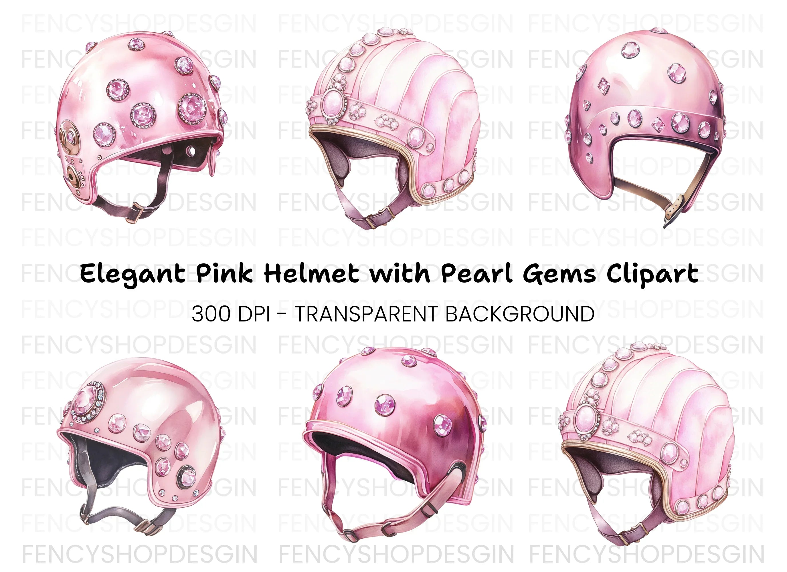 Pink Glam Helmets Clipart Bundle
