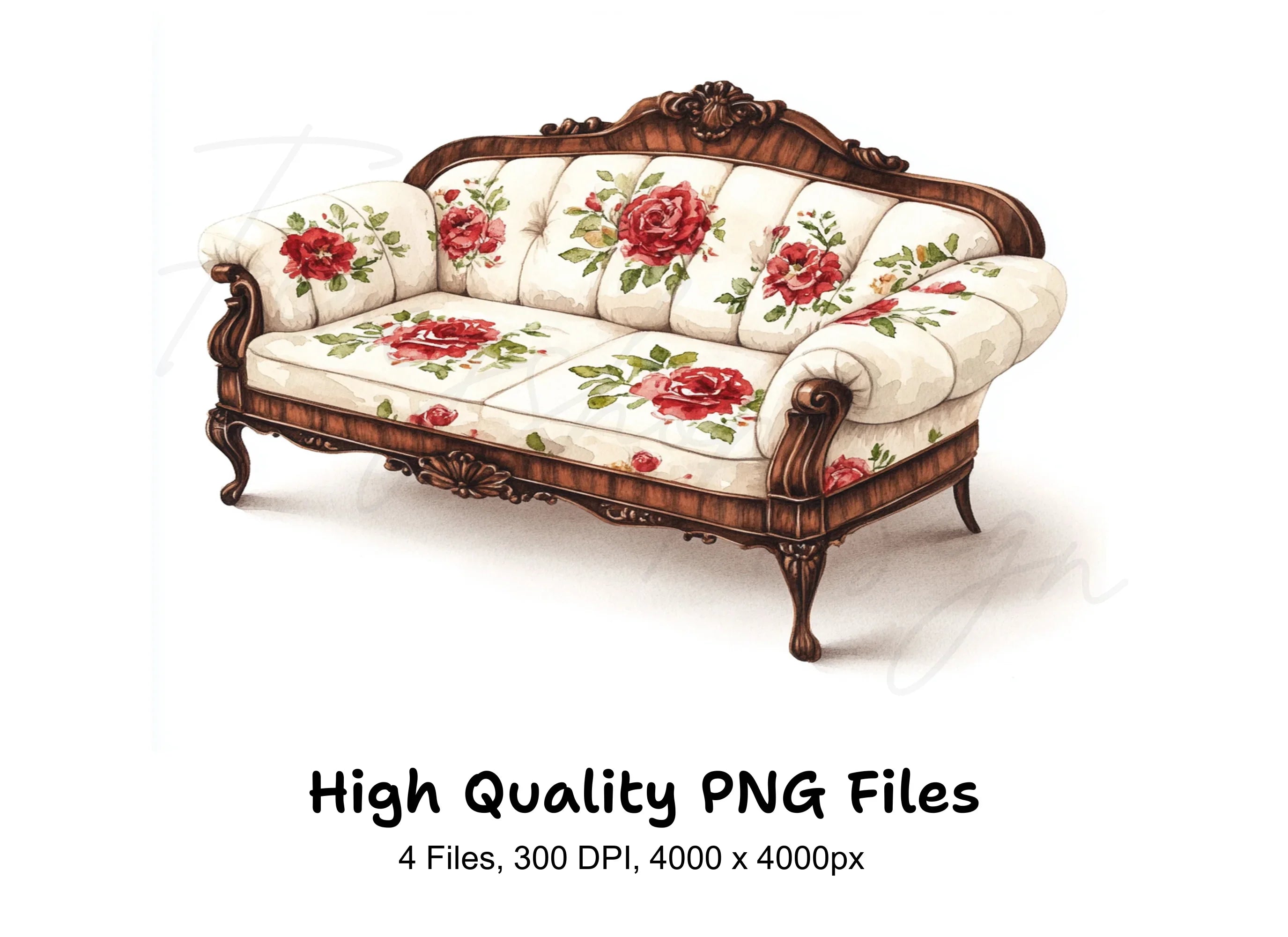 Vintage Red Rose Sofa Clipart Bundle