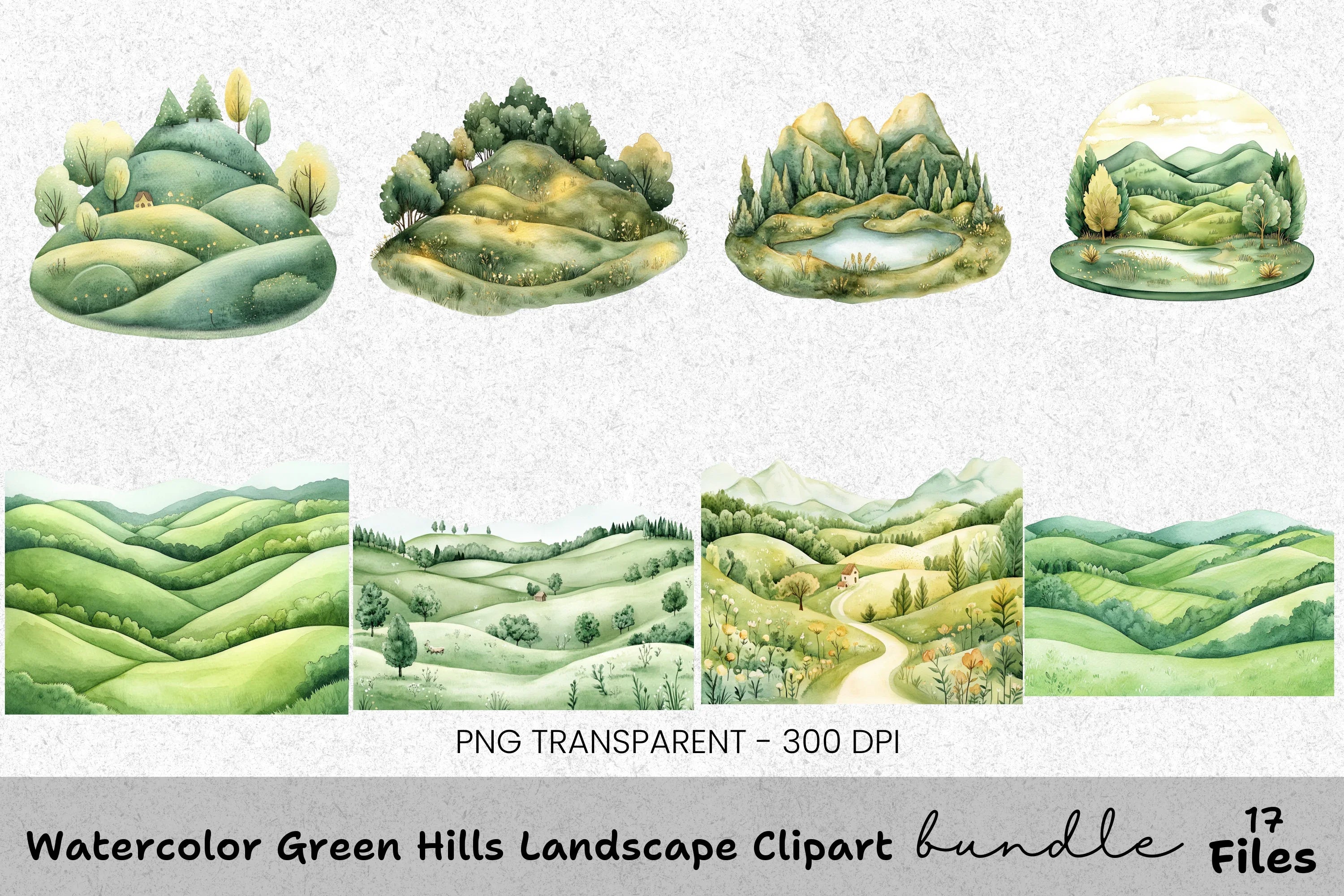 Green Hills Landscape Clipart Bundle