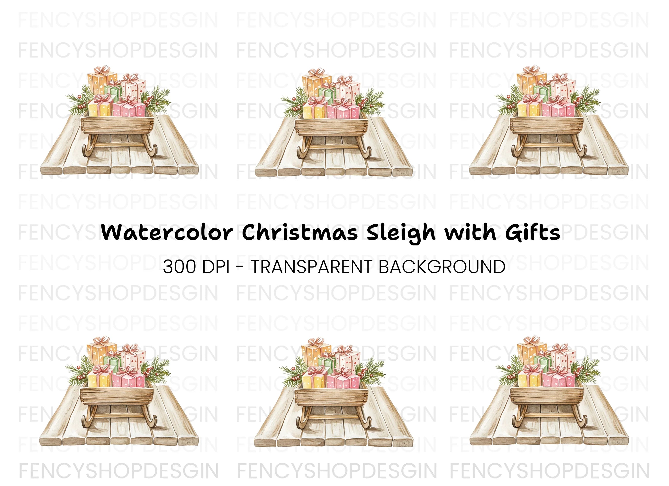 Christmas Sleigh with Gifts Clipart Bundle