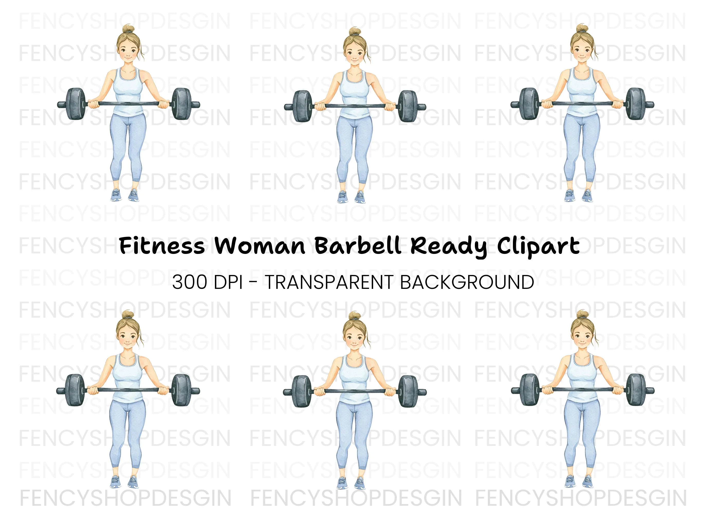 Barbell Workout Woman Clipart Bundle