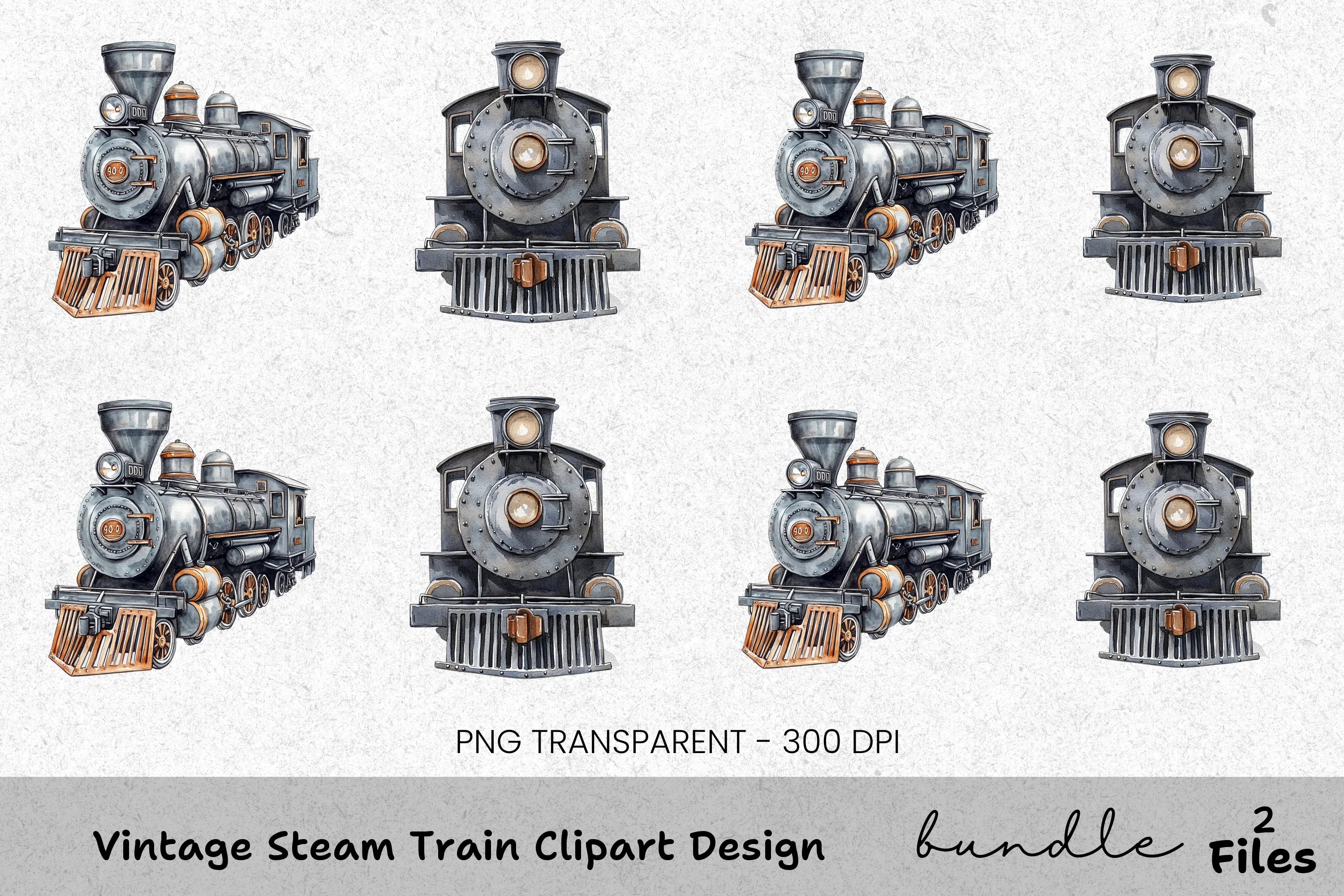 Vintage Steam Train Clipart Bundle