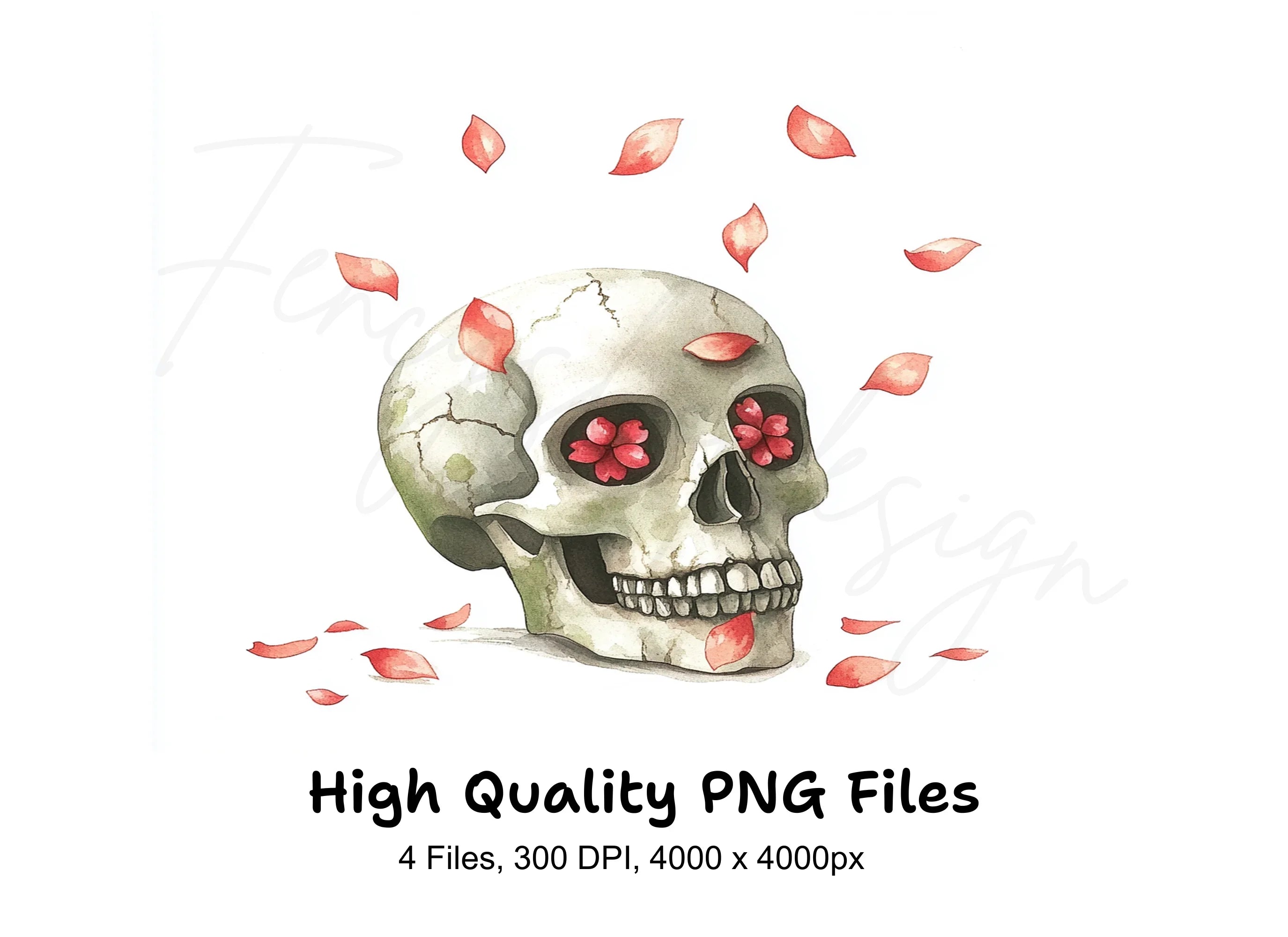Skulls with Red Petals Clipart Bundle