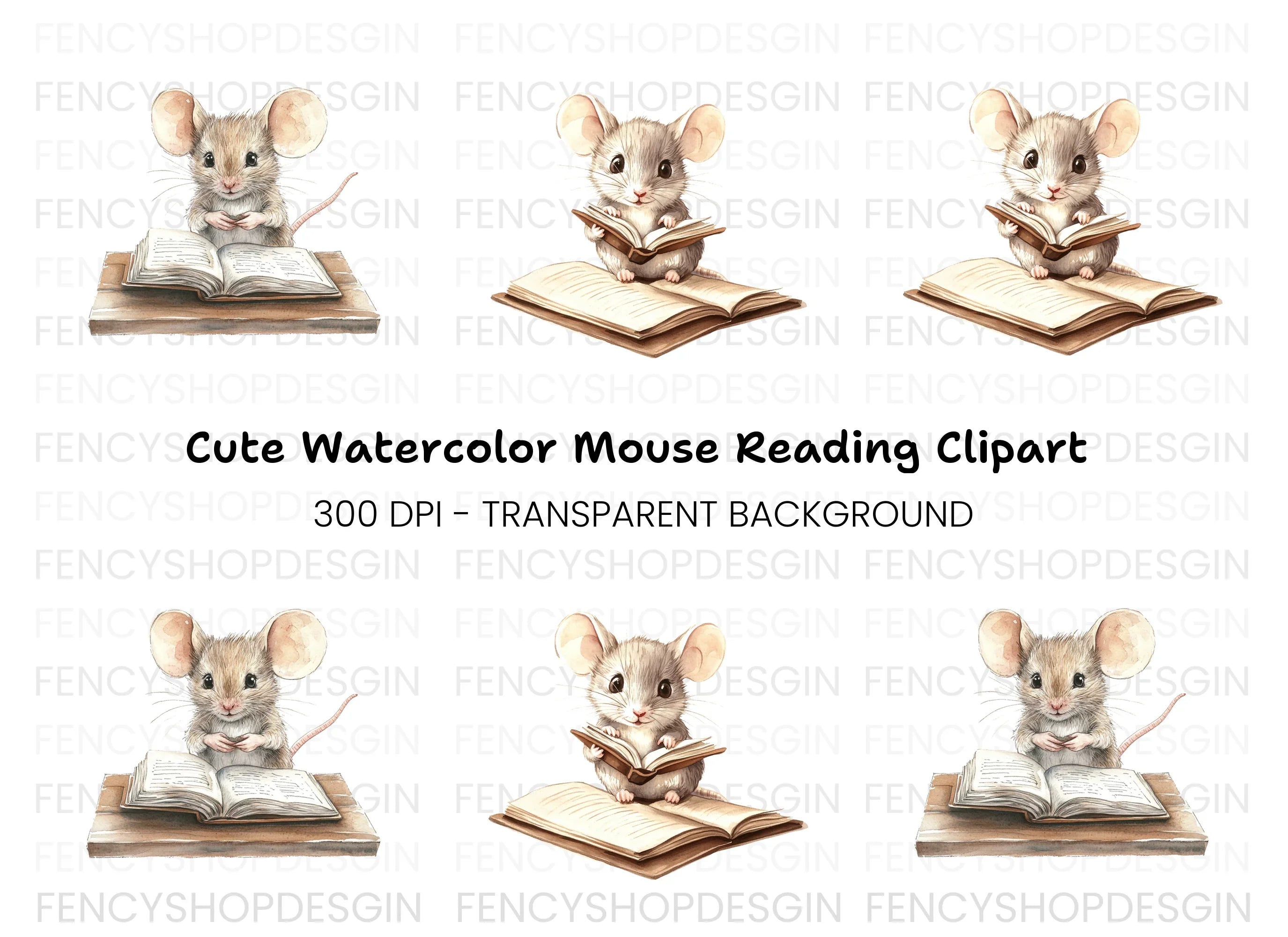 Studious Mice with Books Clipart Bundle