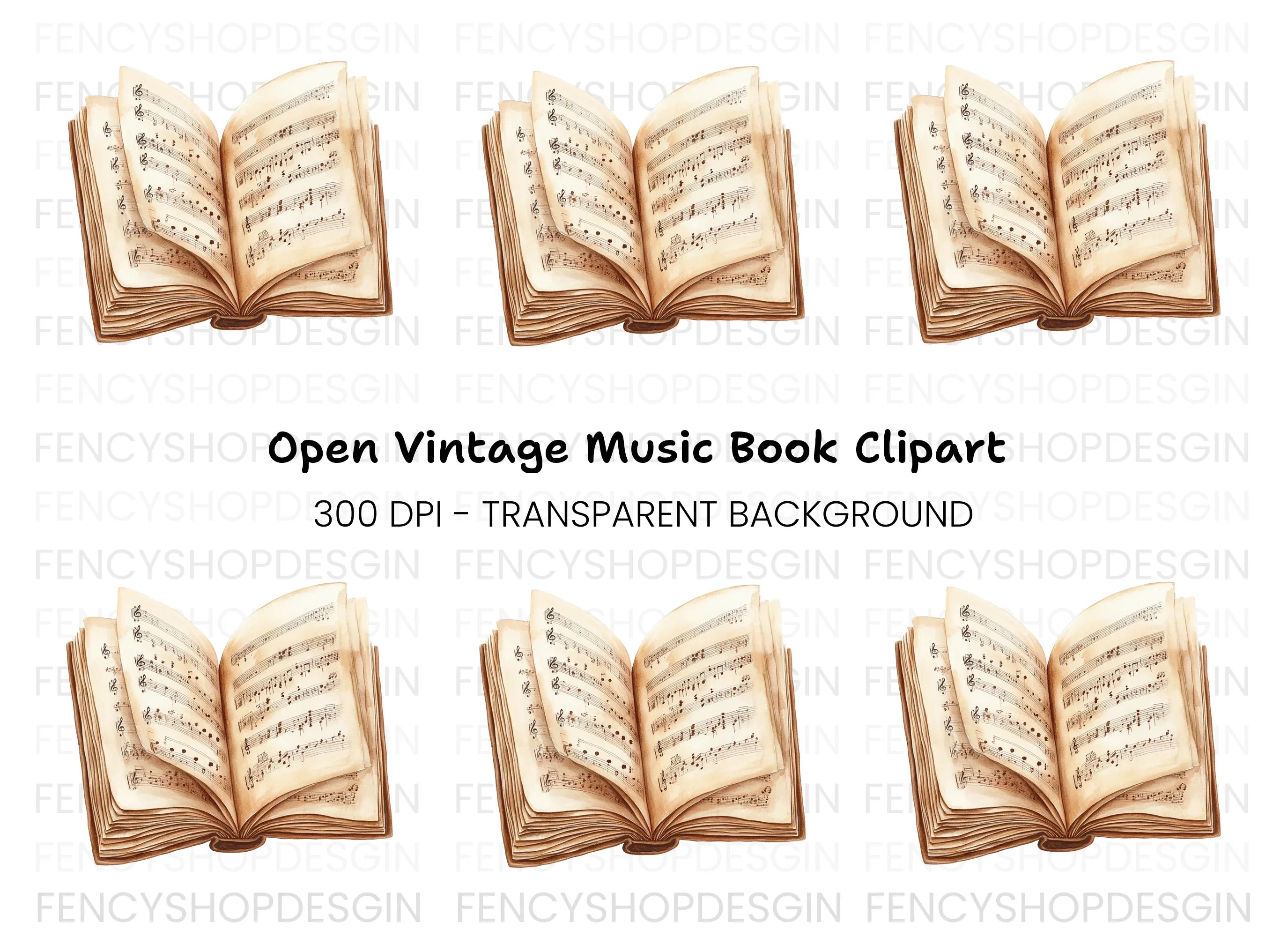 Open Vintage Music Book Clipart Bundle