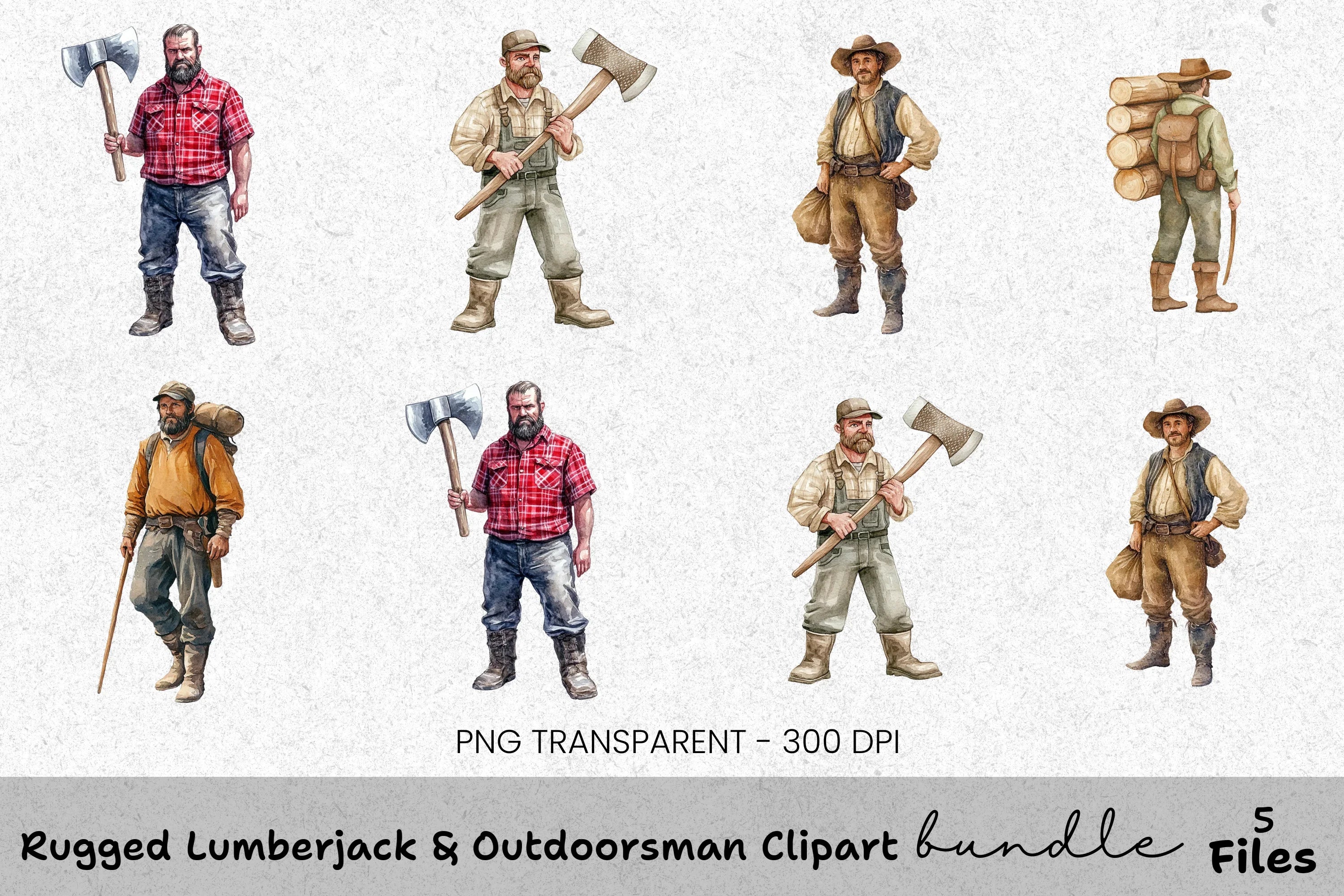 Rugged Lumberjack Outdoorsman Clipart Bundle
