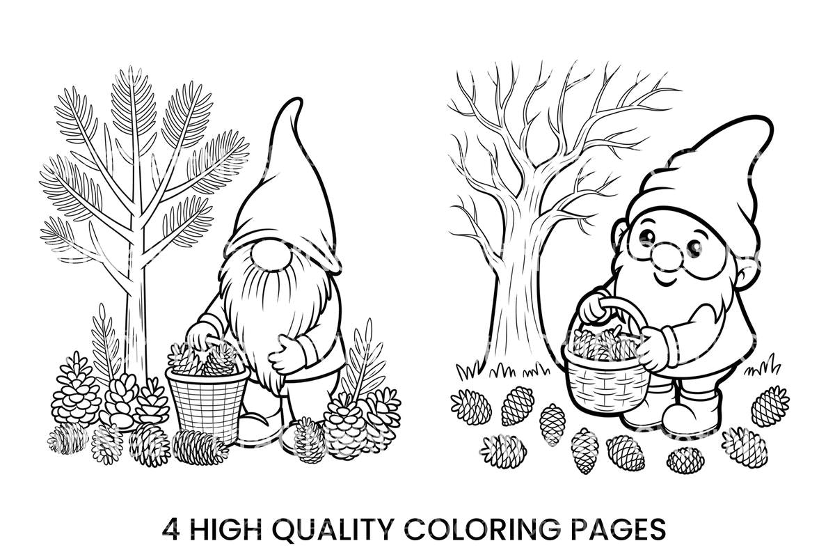 Gnome Pinecone Gathering Coloring Books