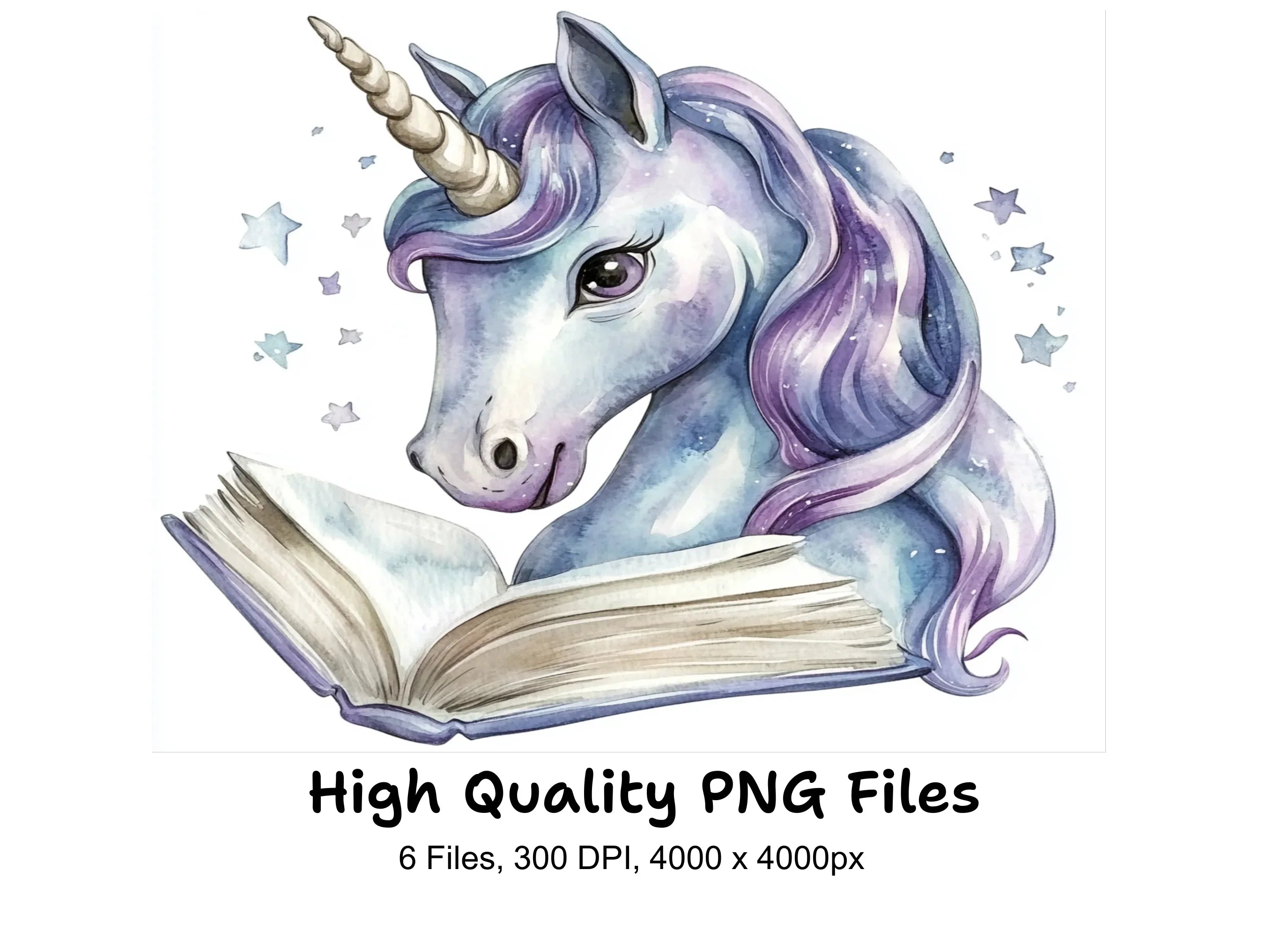 Cute Unicorns Reading Books Clipart Bundle