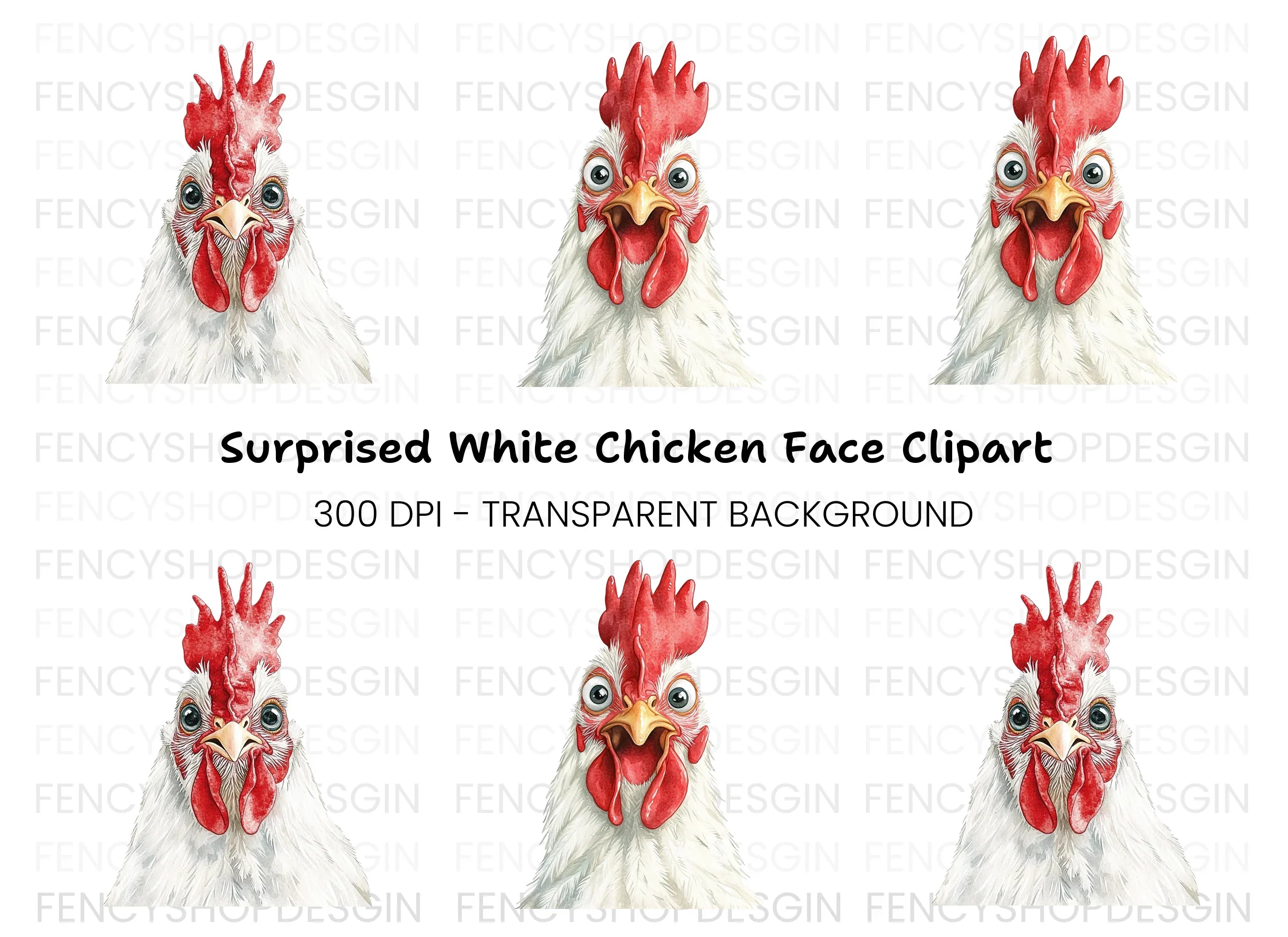 Funny Chicken Faces Clipart Bundle