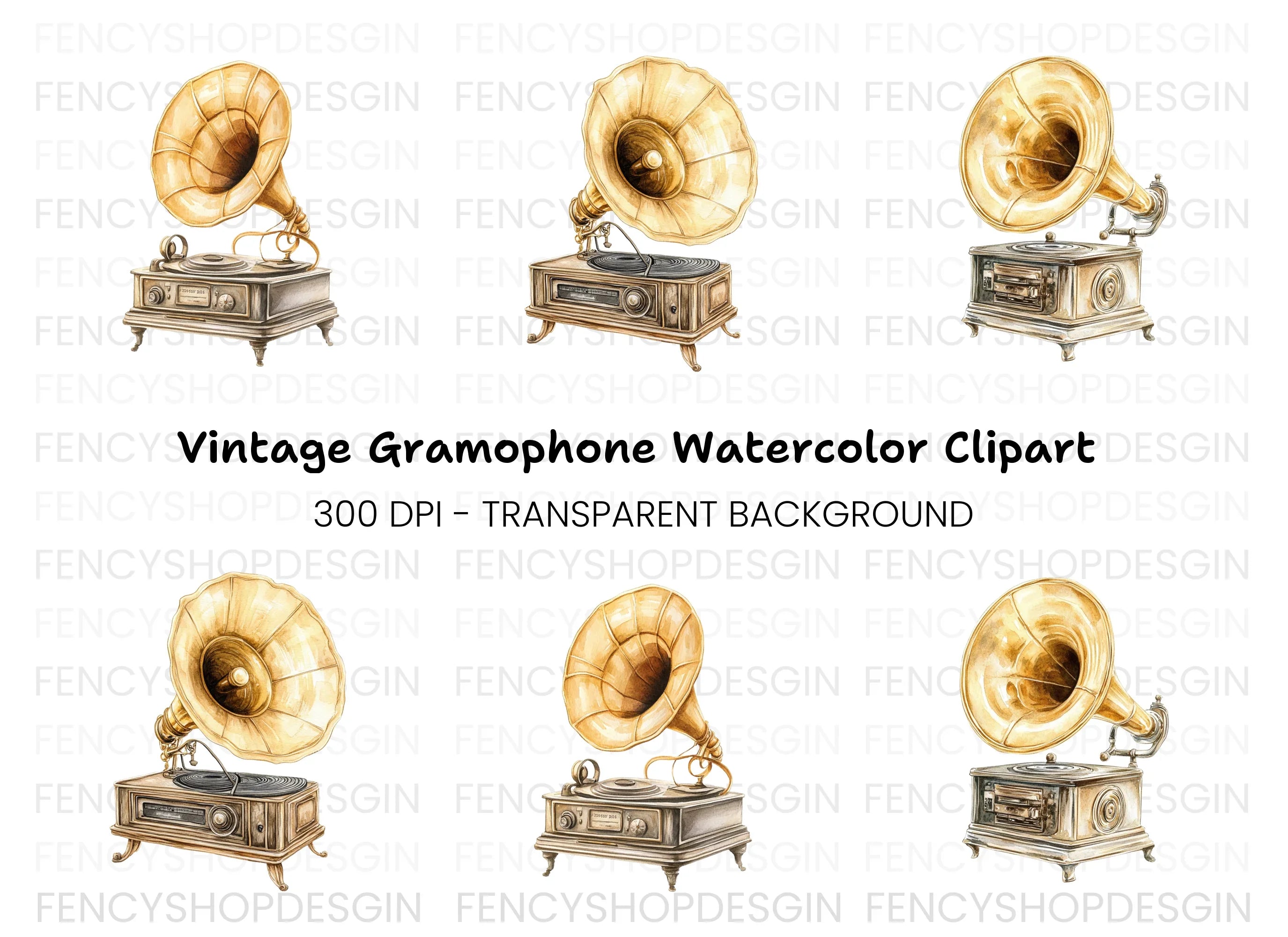 Vintage Gramophone Clipart Bundle