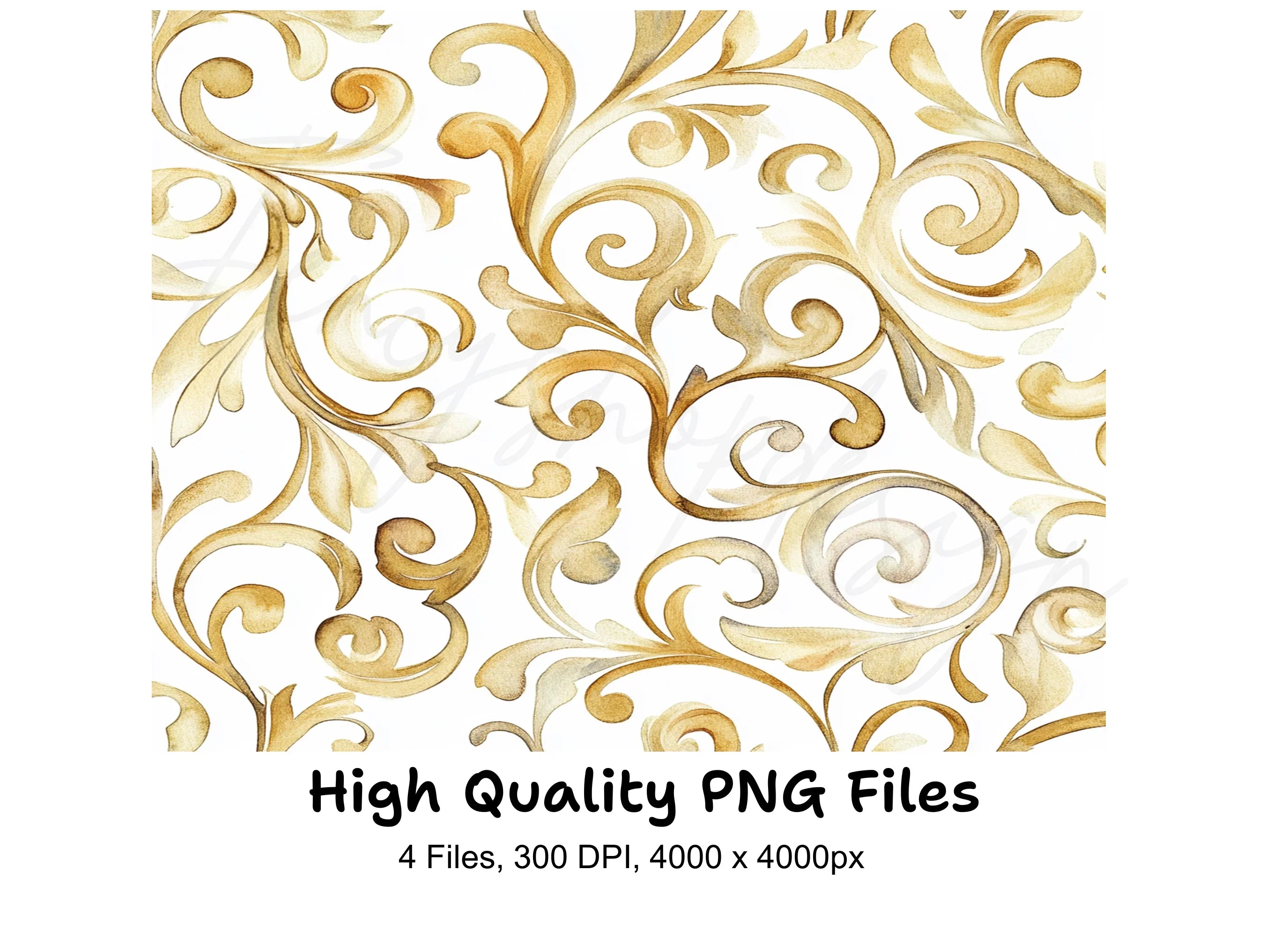 Elegant Golden Swirls Seamless Pattern Clipart Bundle