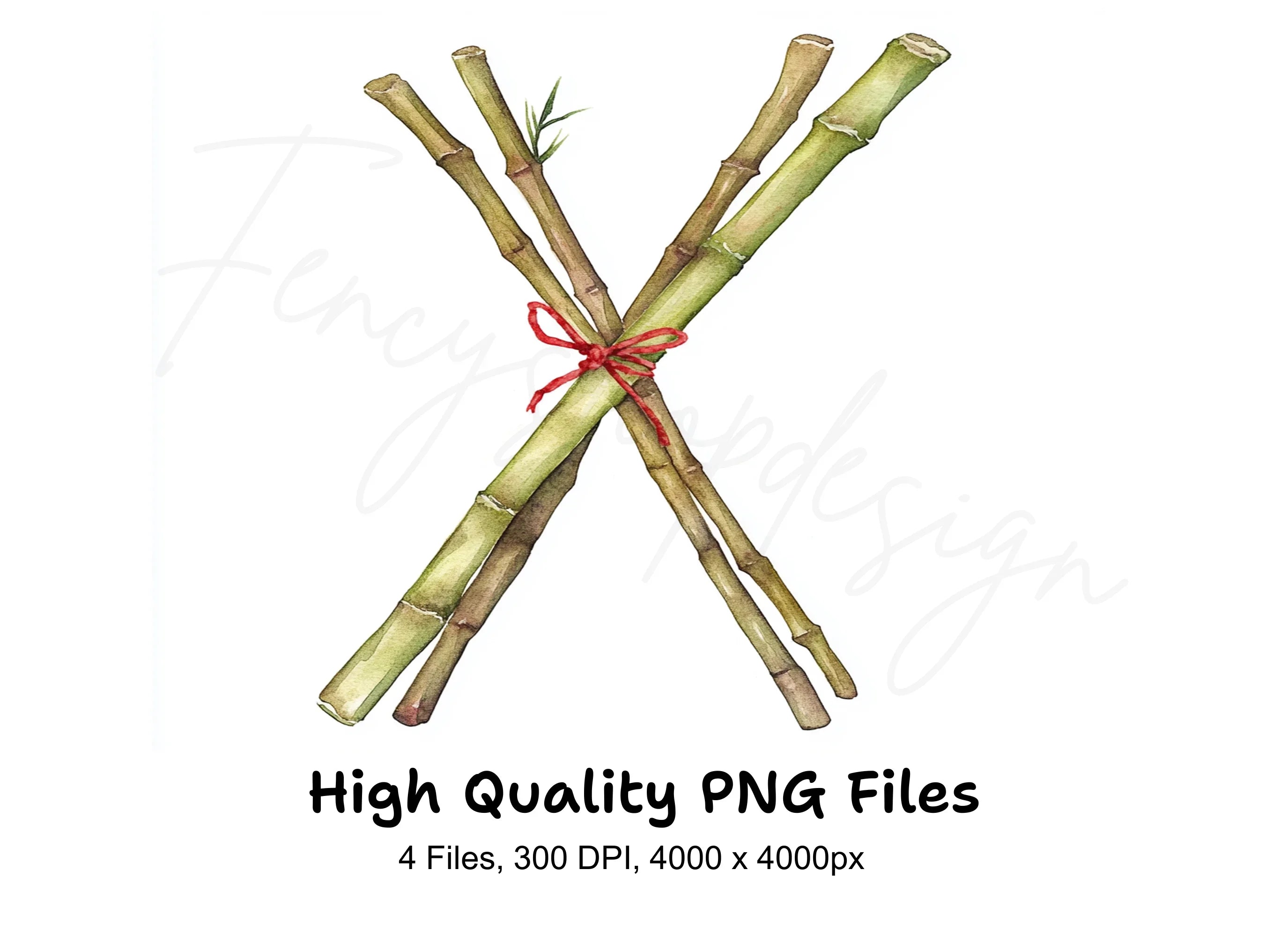 Bamboo Sticks with Red String Clipart Bundle