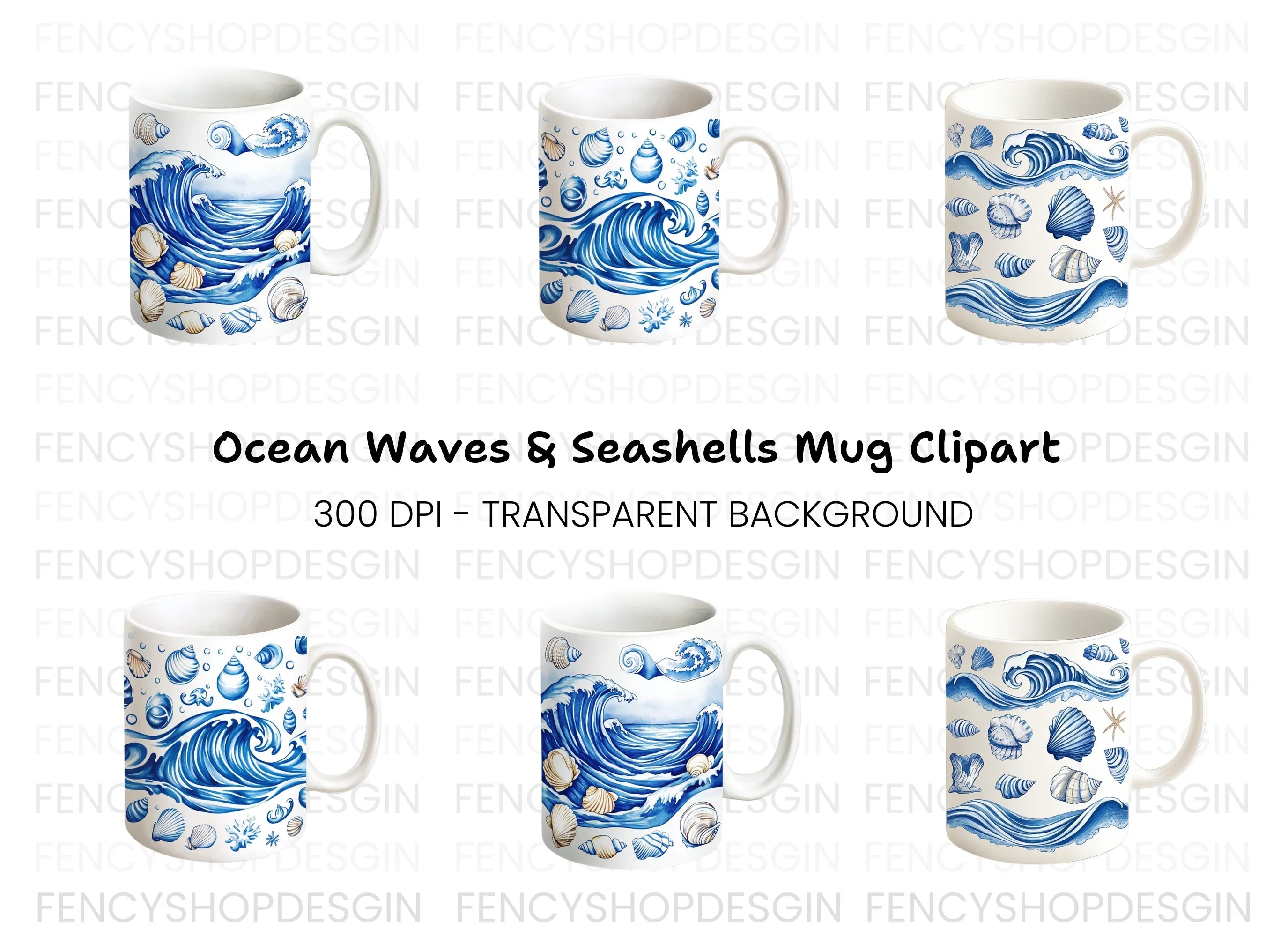 Ocean Waves and Seashells Clipart Bundle