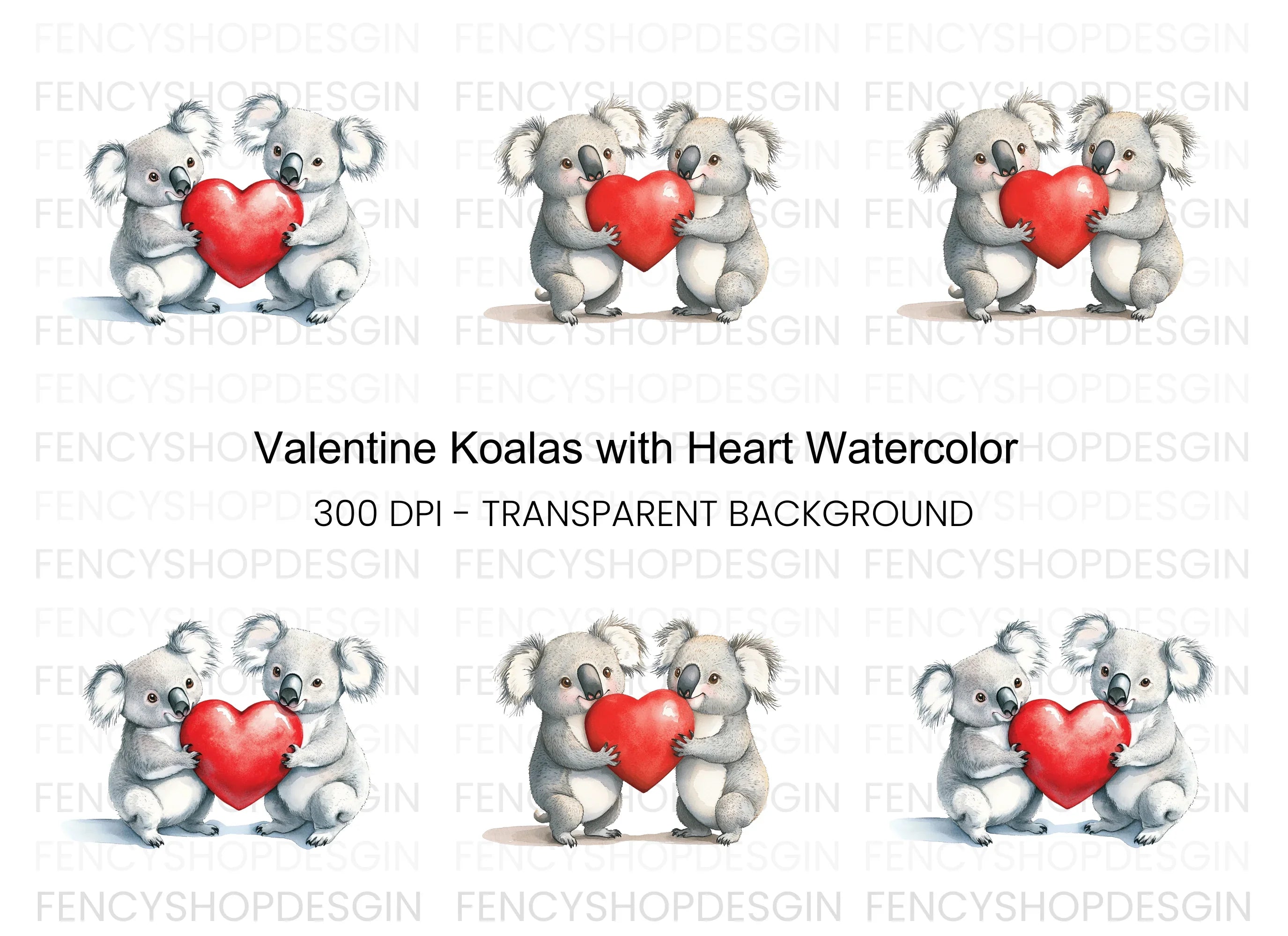 Sweet Koala Couple Holding Red Heart Clipart Bundle