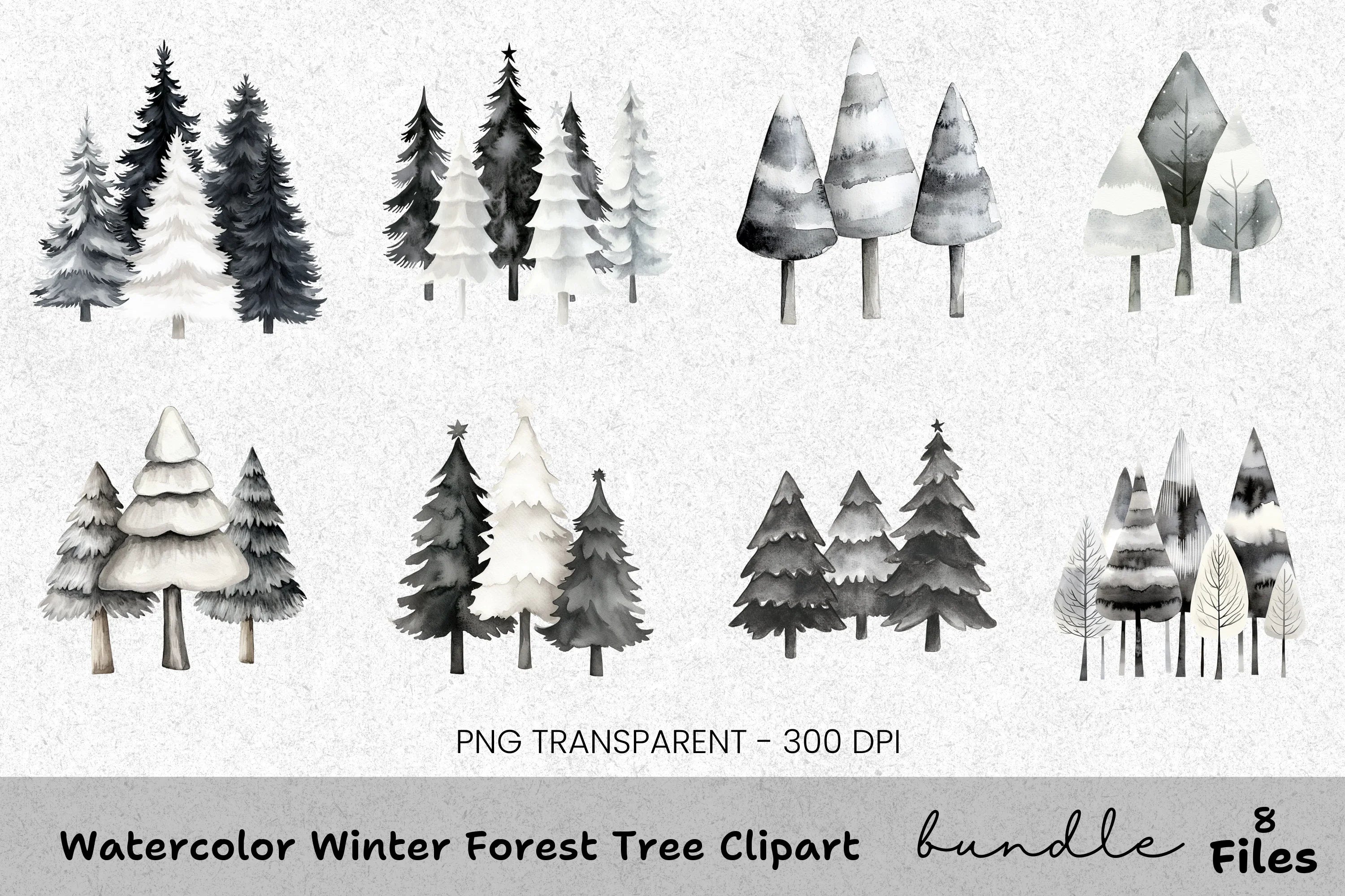 Winter Forest Tree Clipart Bundle