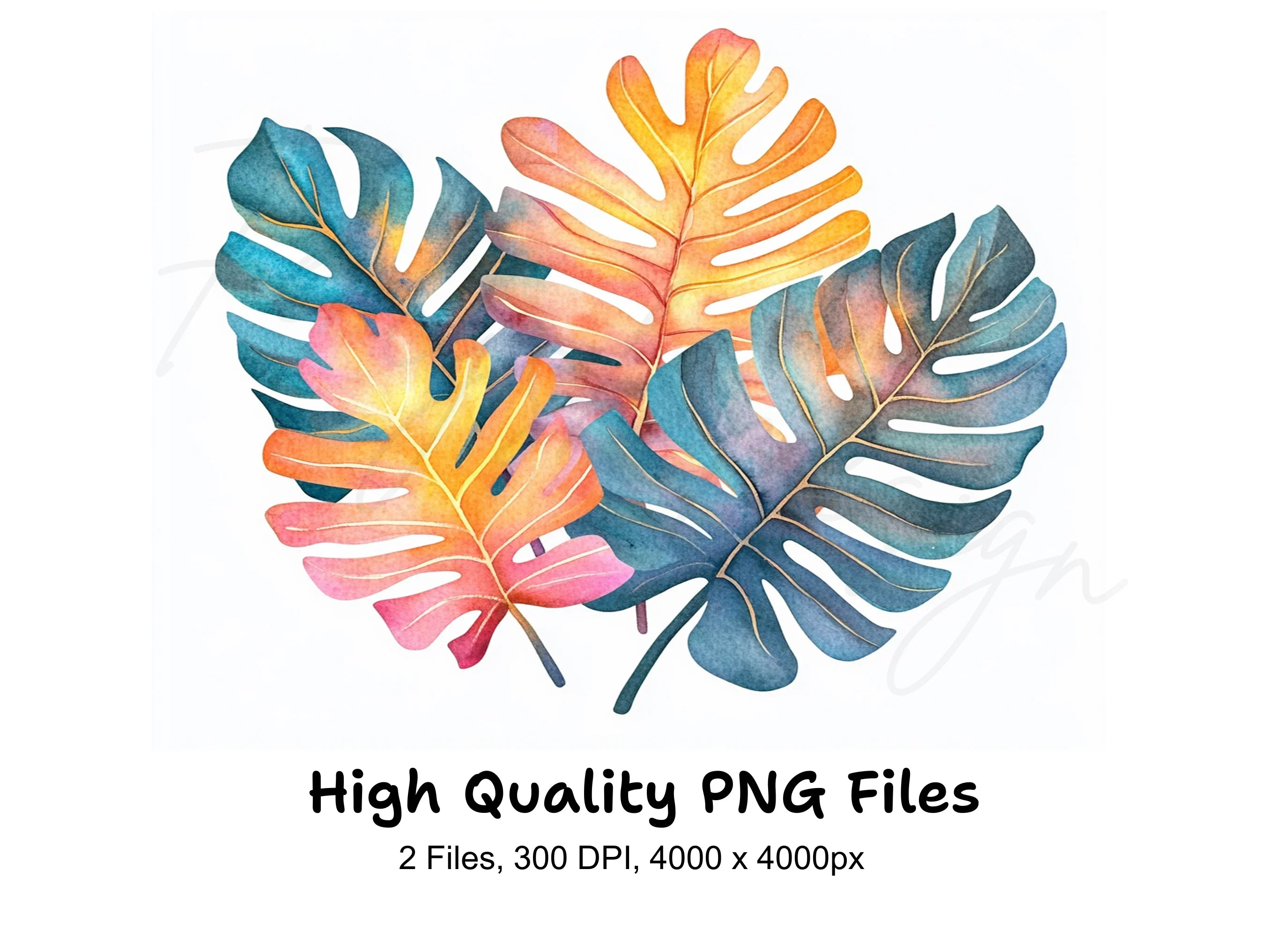 Vibrant Monstera Leaves Clipart Bundle