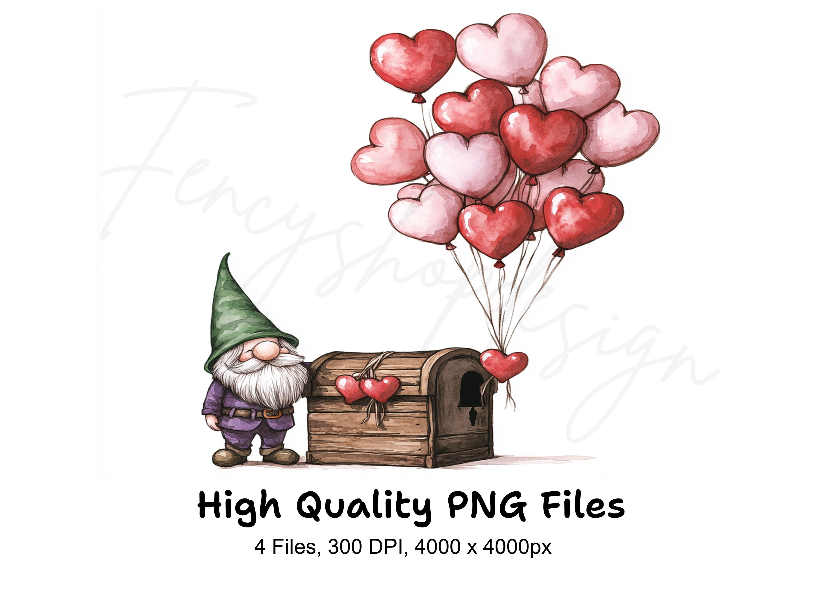 Valentine Gnomes with Heart Balloons Clipart Bundle
