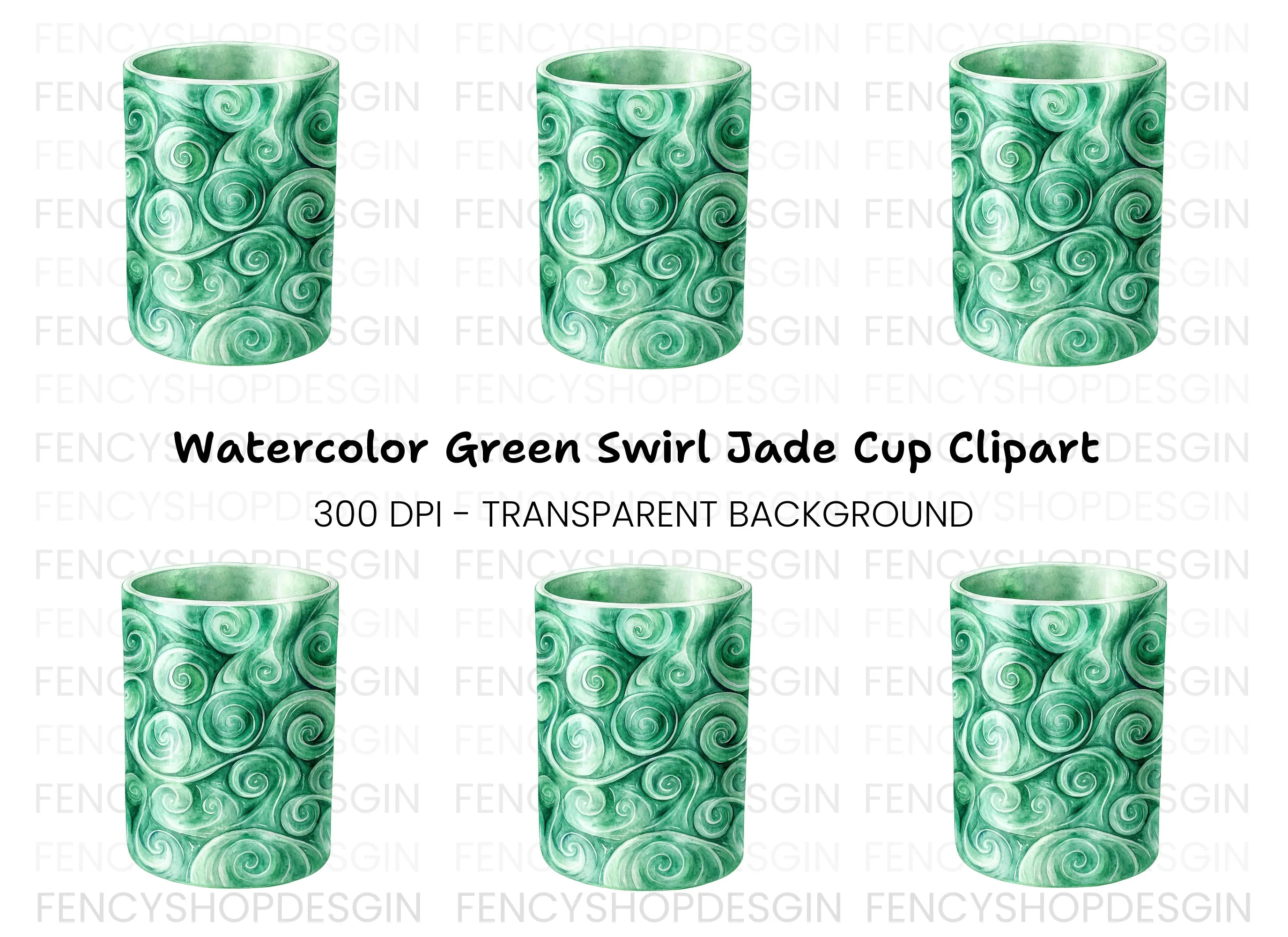 Tall Green Jade Swirl Pattern Clipart Bundle