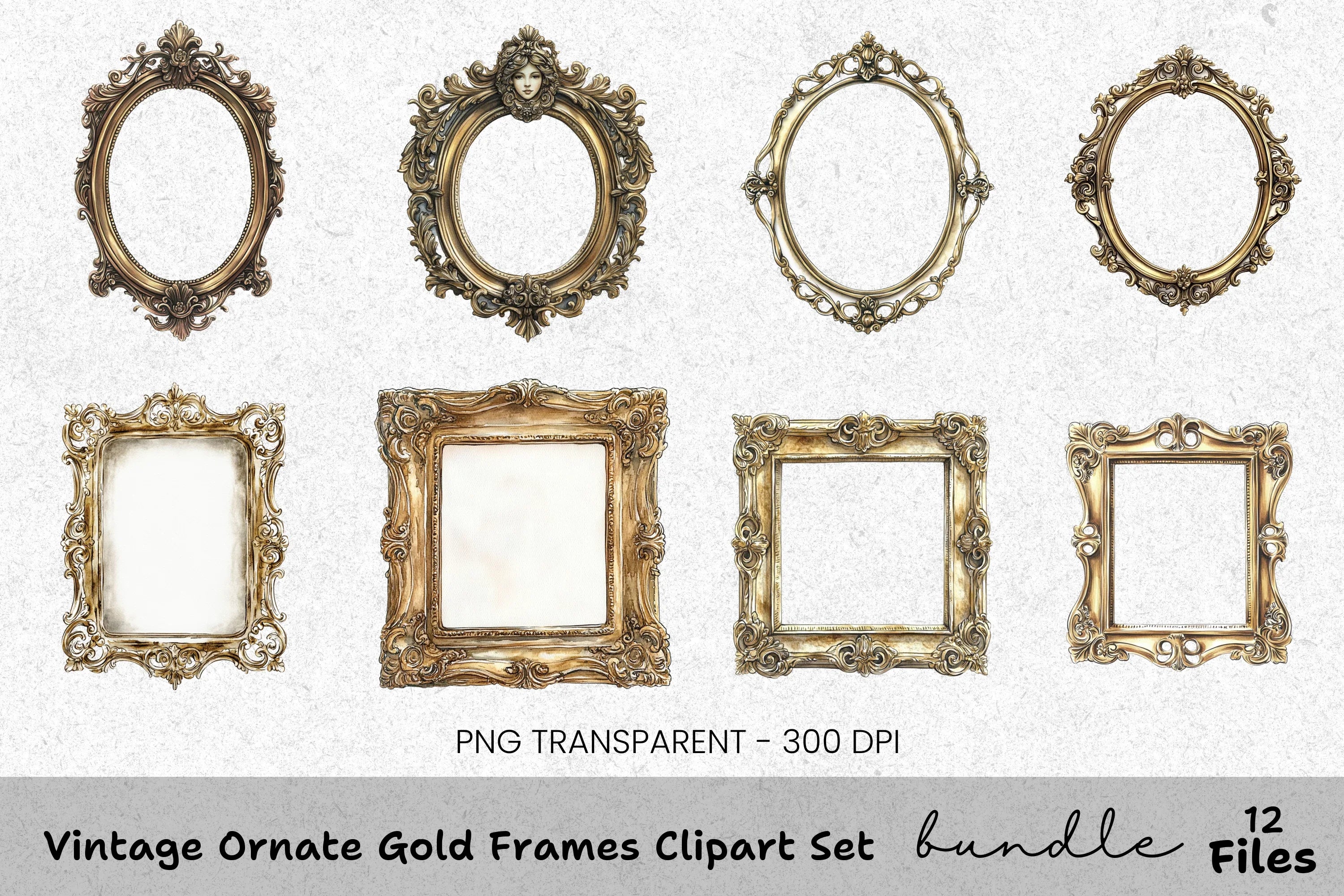 Vintage Ornate Gold Frames Clipart Bundle
