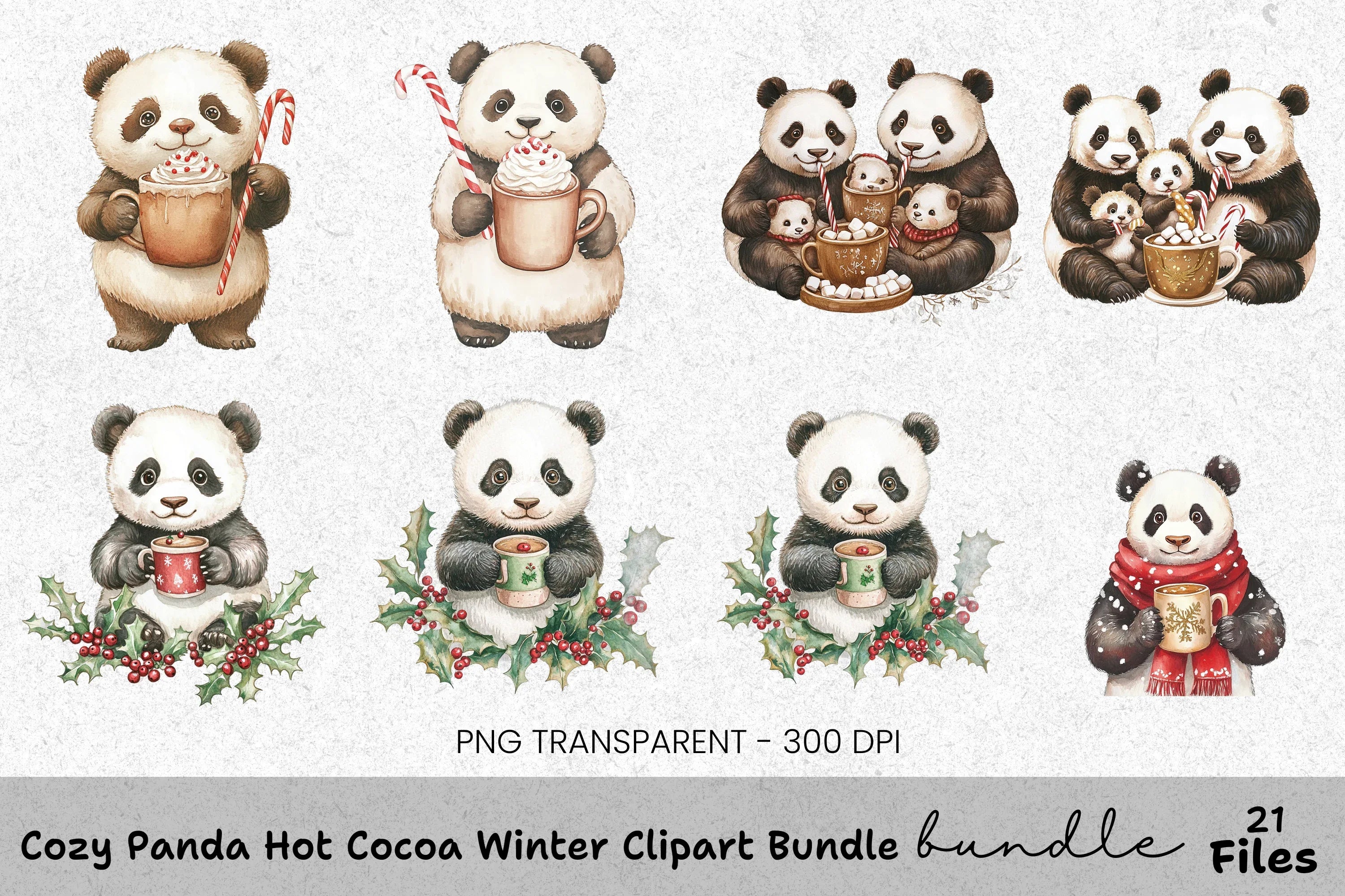 Cute Panda Winter Hot Chocolate Clipart Bundle
