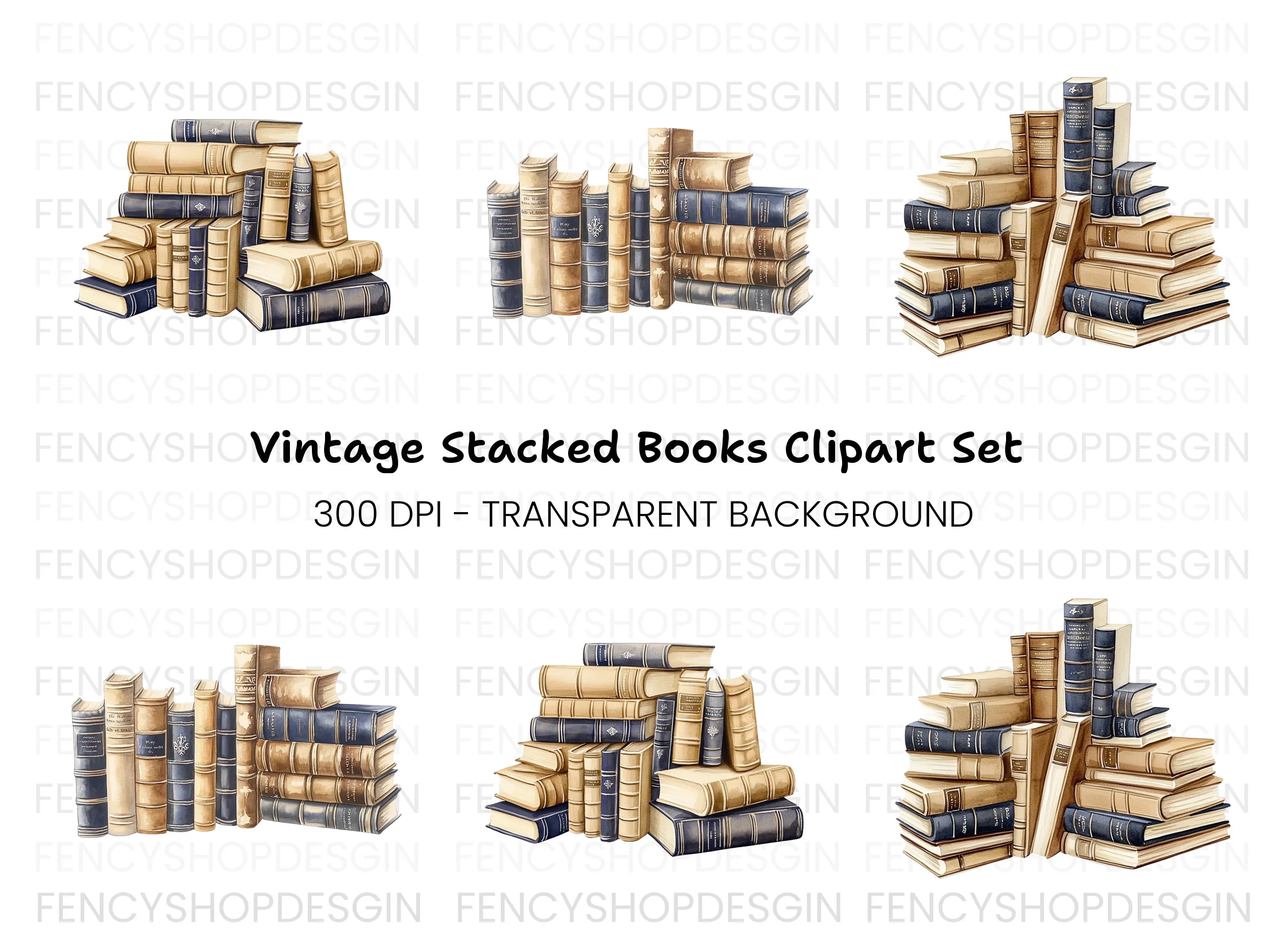Vintage Book Stacks Clipart Bundle