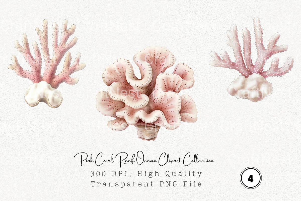 Pink Coral Reef Ocean Clipart Bundle