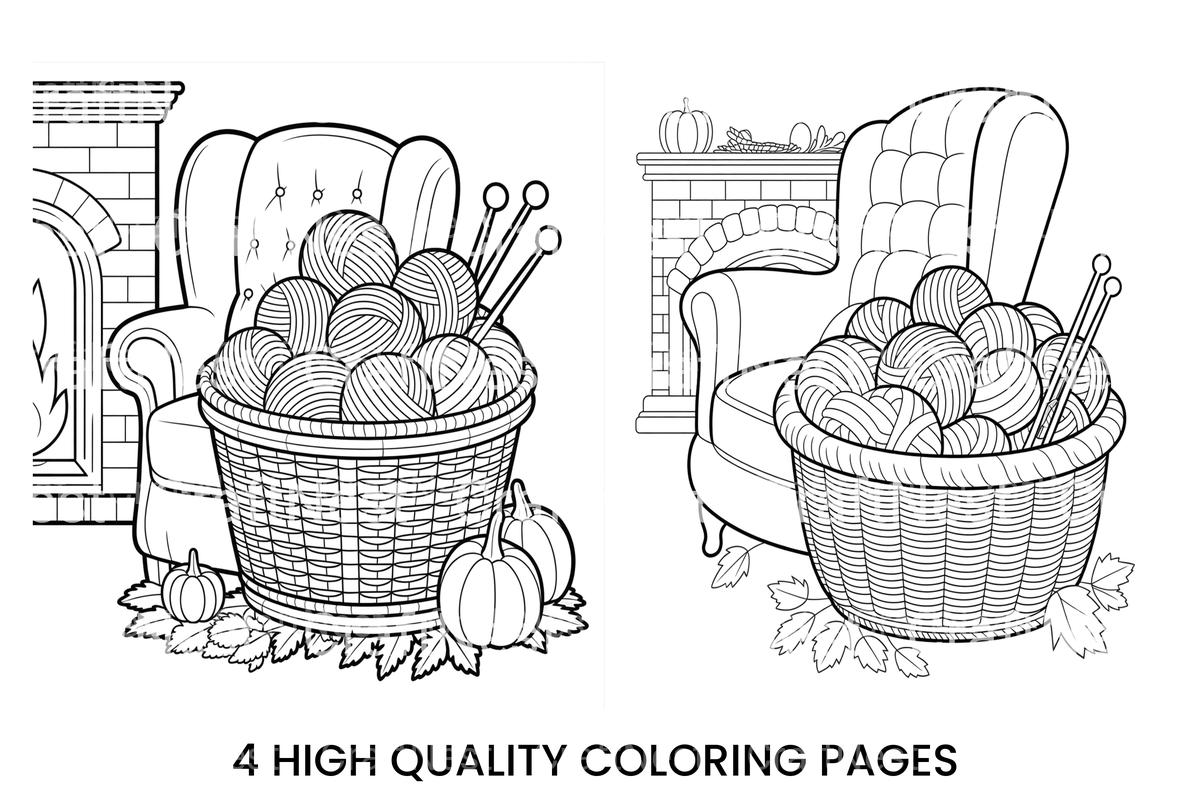 Cozy Autumn Knitting Basket Coloring Books