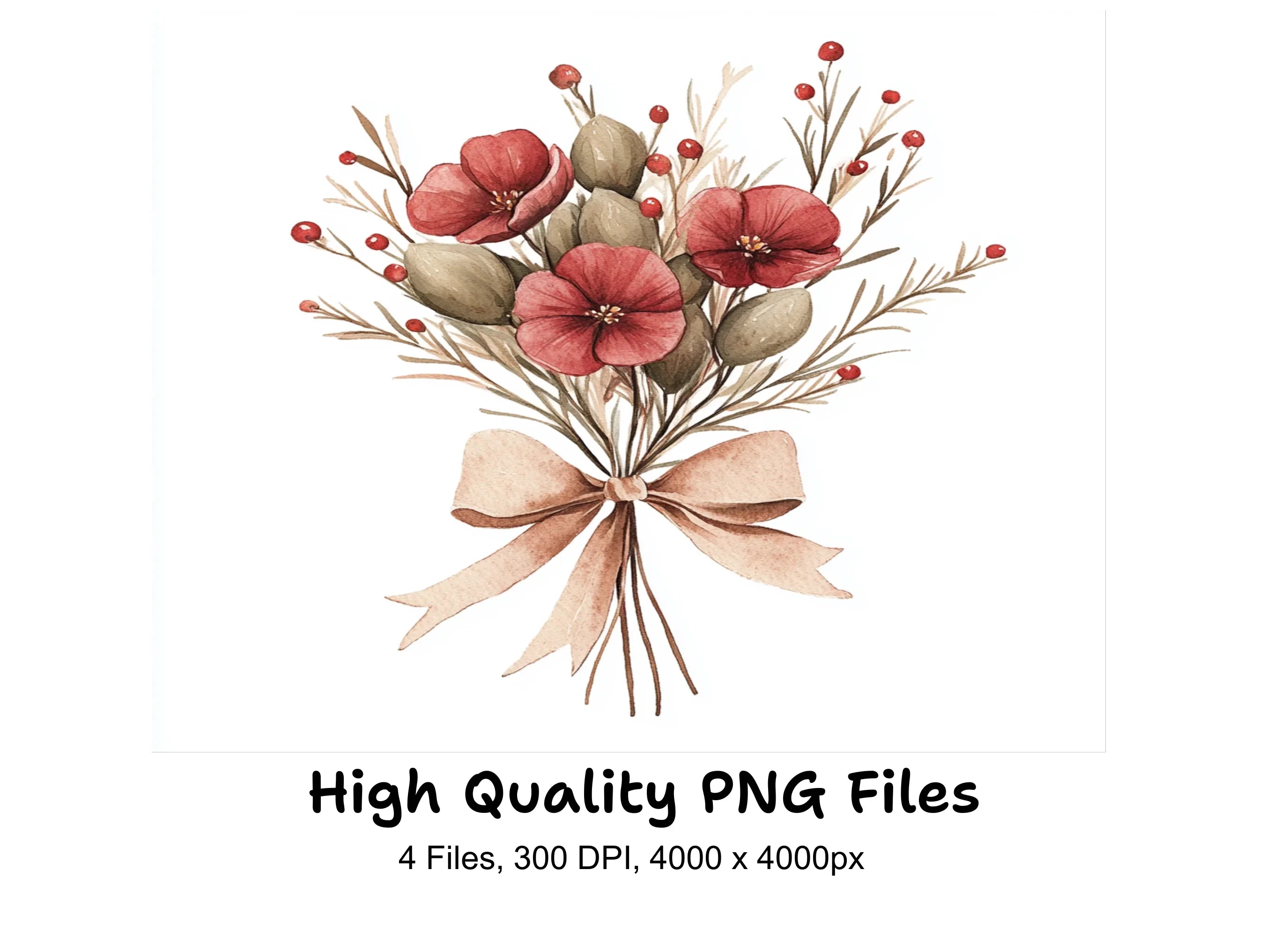 Christmas Floral Bouquets Clipart Bundle