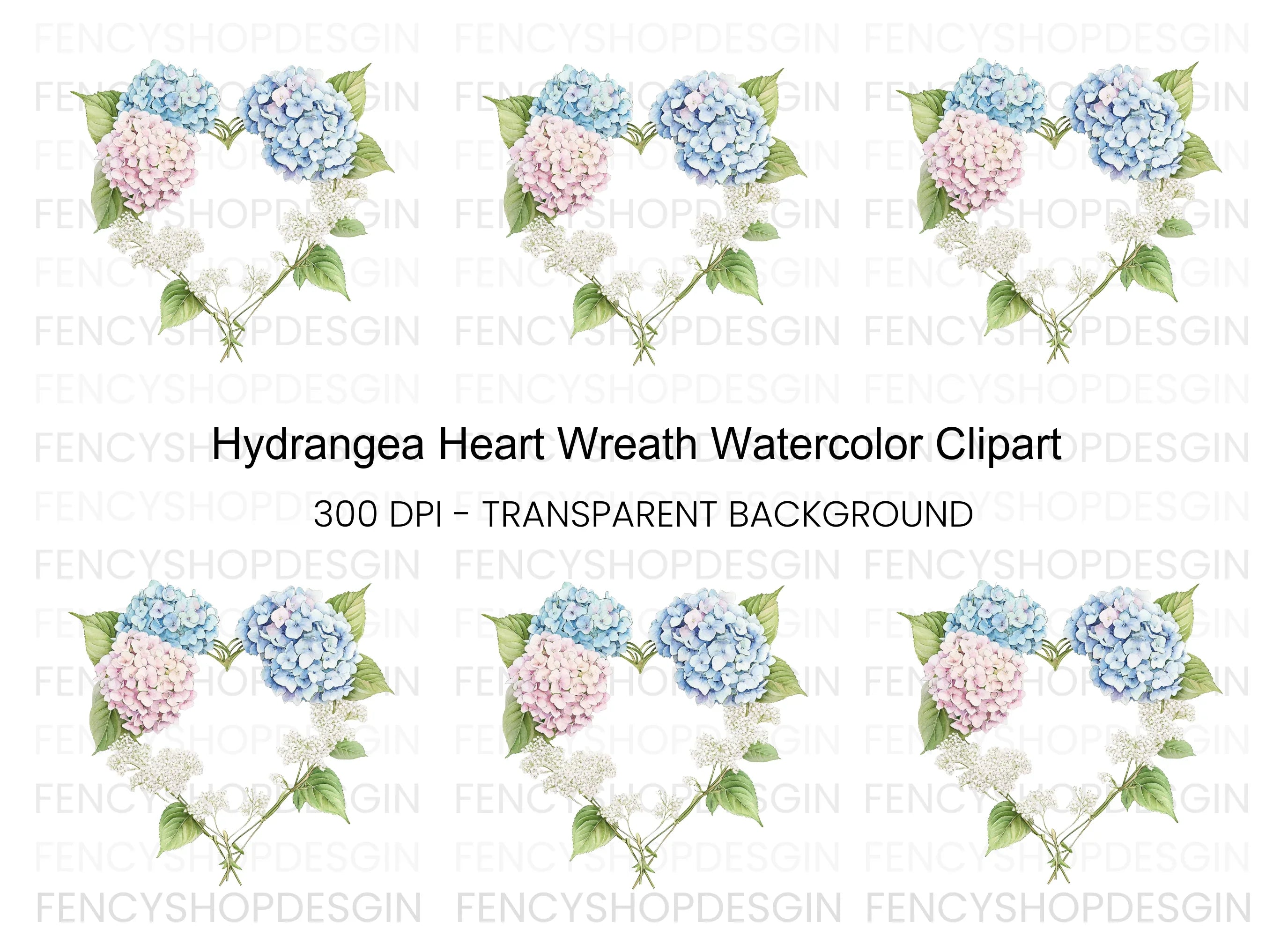 Hydrangea Heart Wreath Clipart Bundle