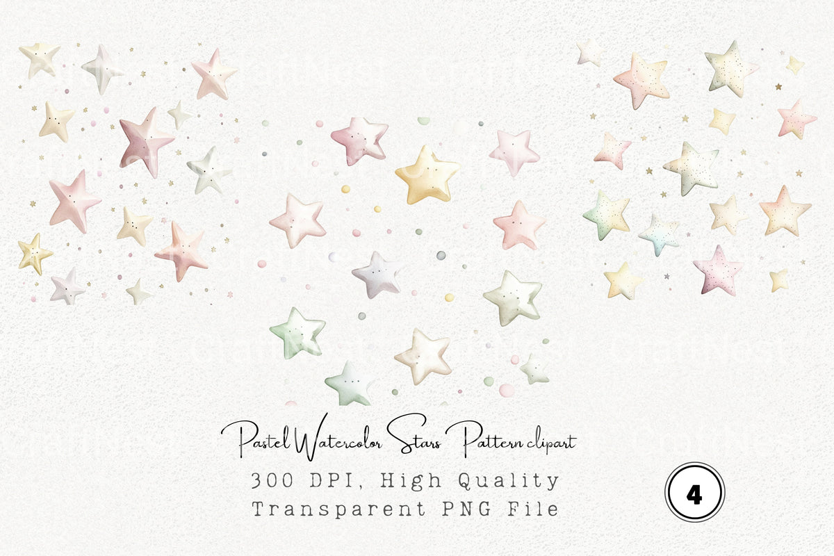 Pastel Stars Pattern Clipart Bundle