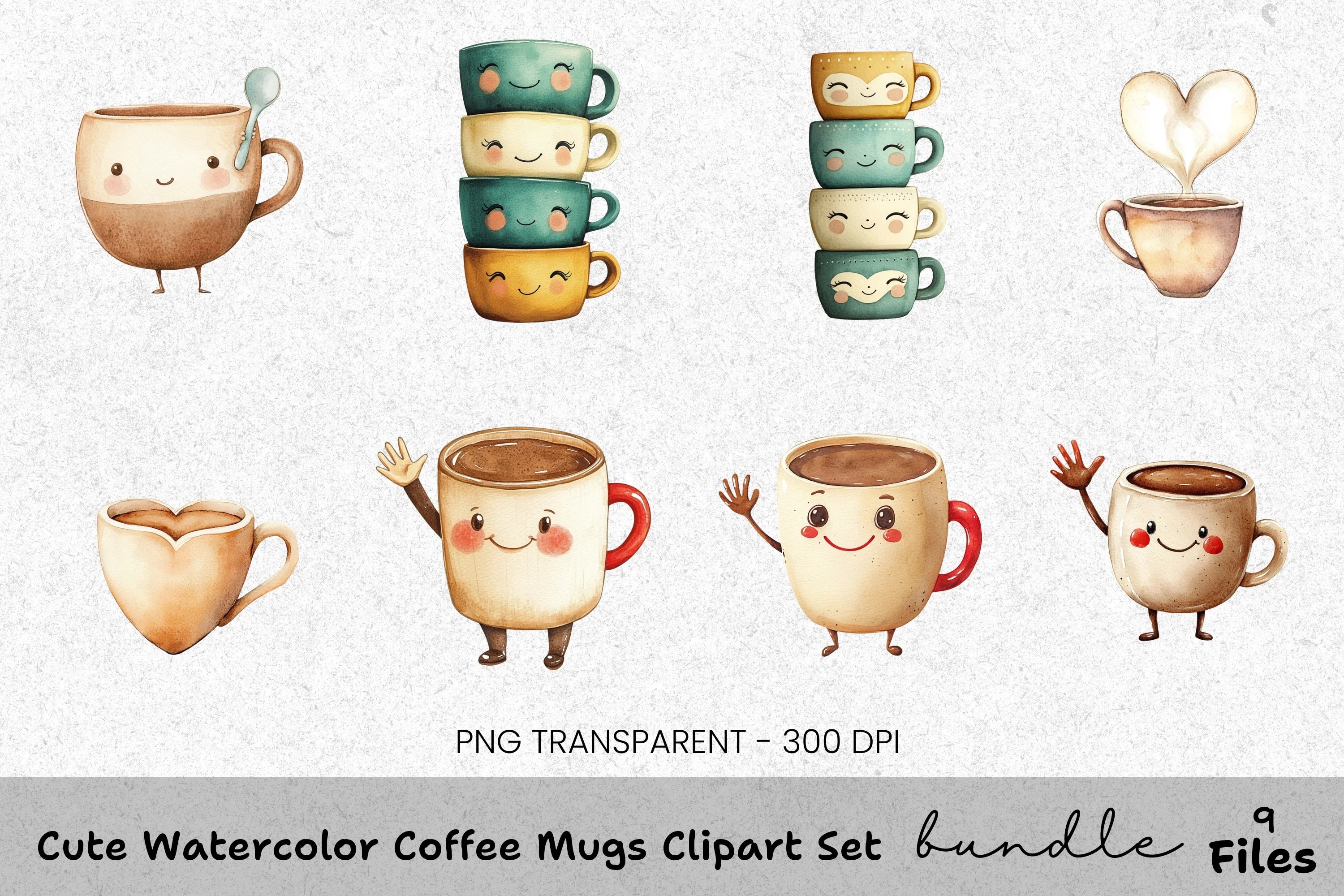Cute Coffee Mugs Clipart Bundle