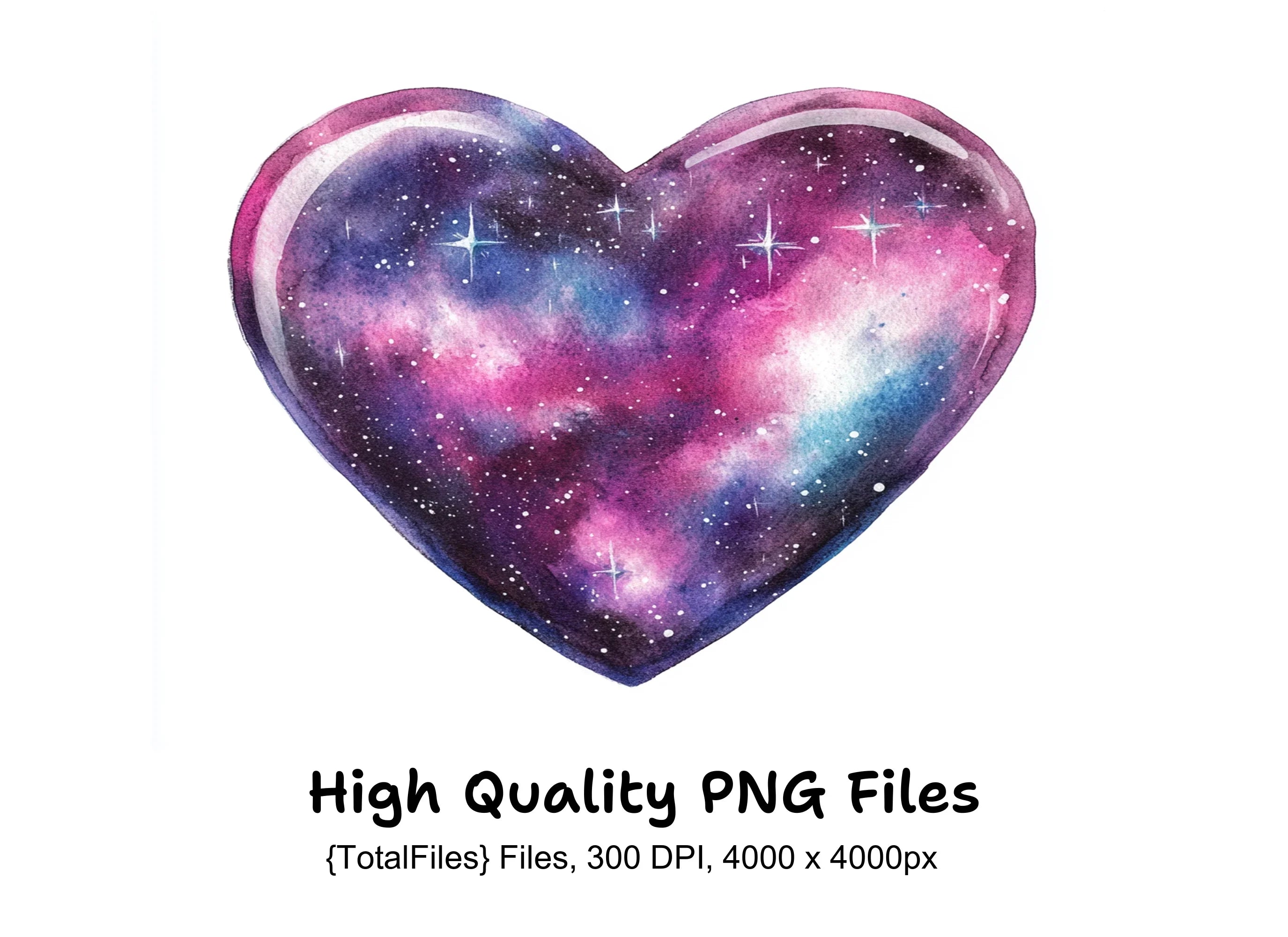 Sparkling Galaxy Heart Clipart Bundle