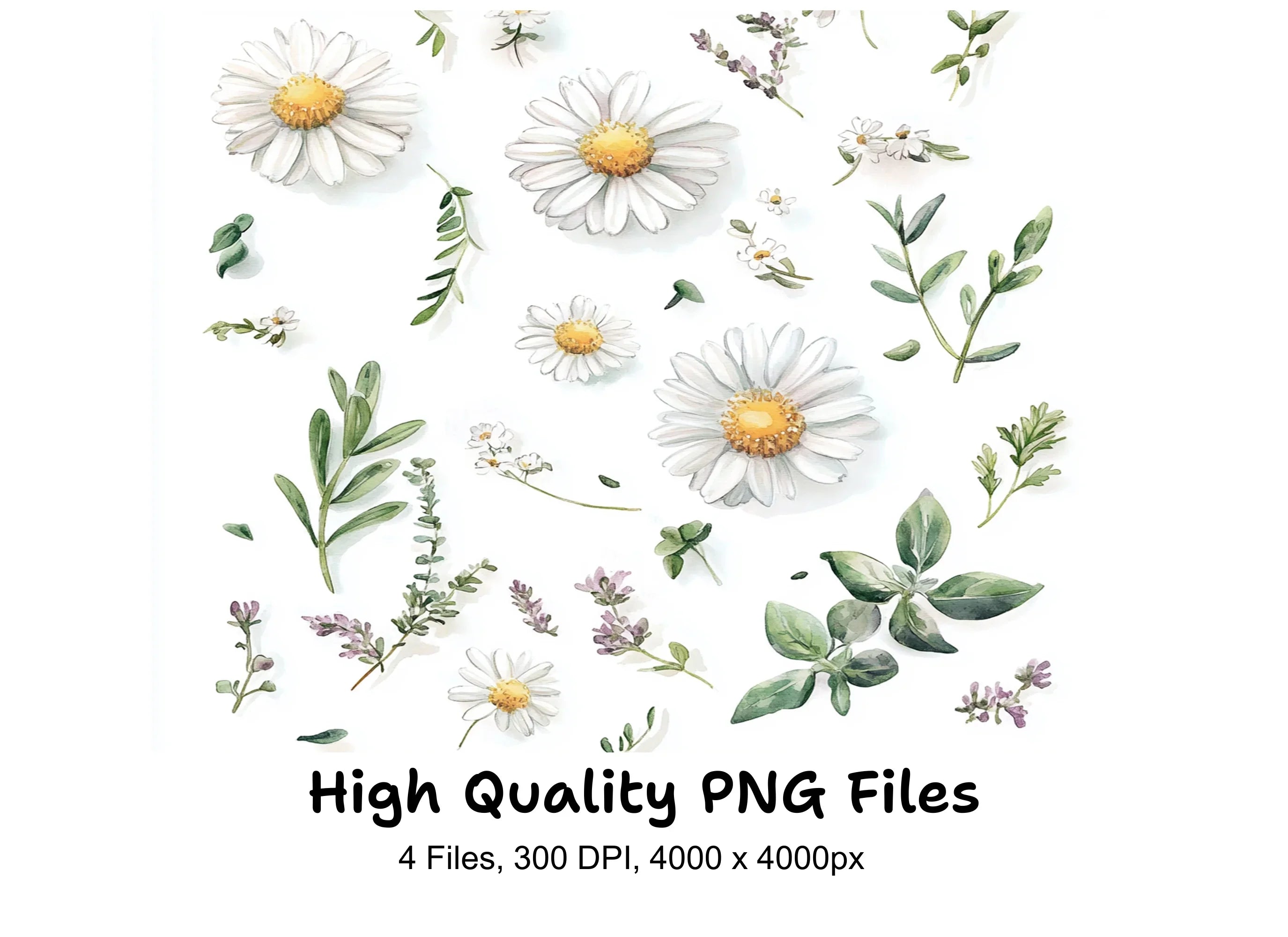 Daisy and Greenery Clipart Bundle