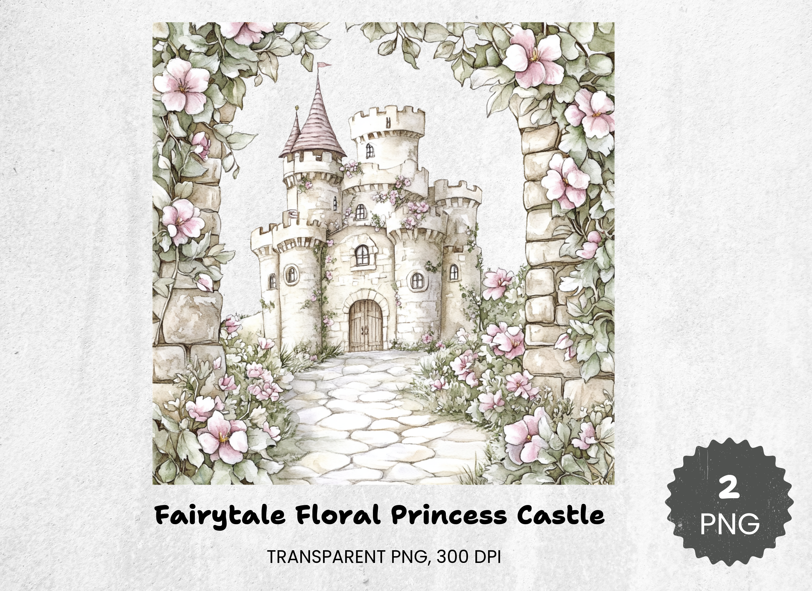 Fairytale Floral Princess Castle Clipart Bundle