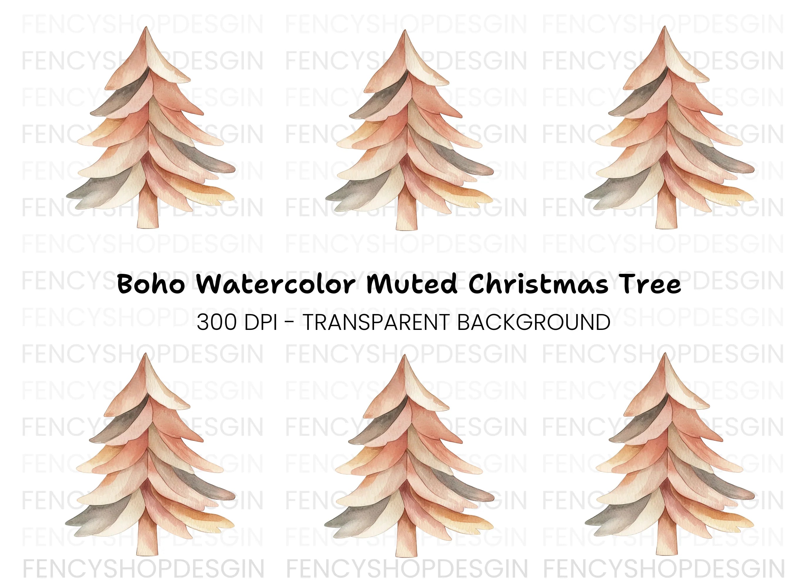 Boho Christmas Tree Clipart Bundle