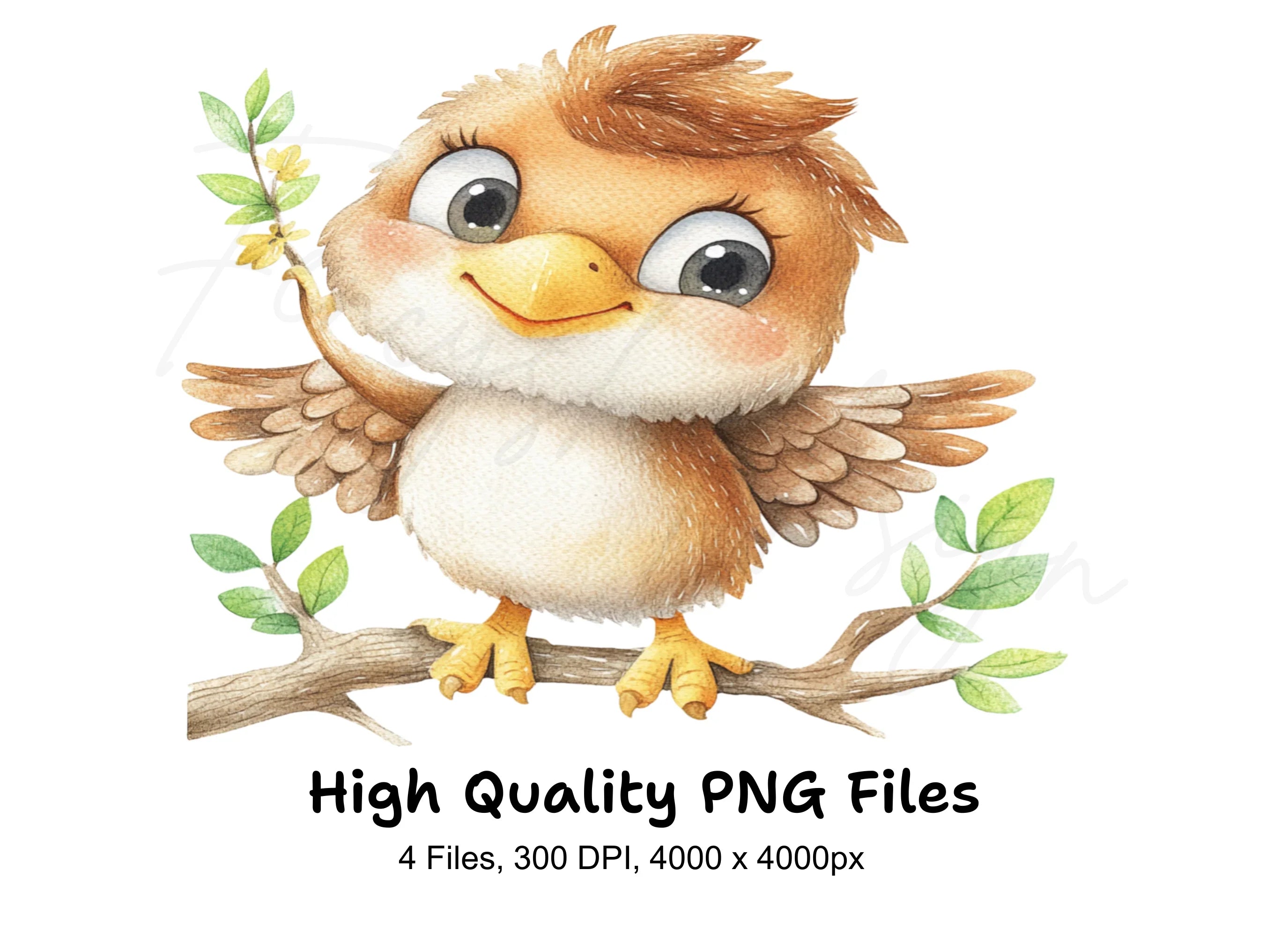 Cute Baby Sparrow Clipart Bundle