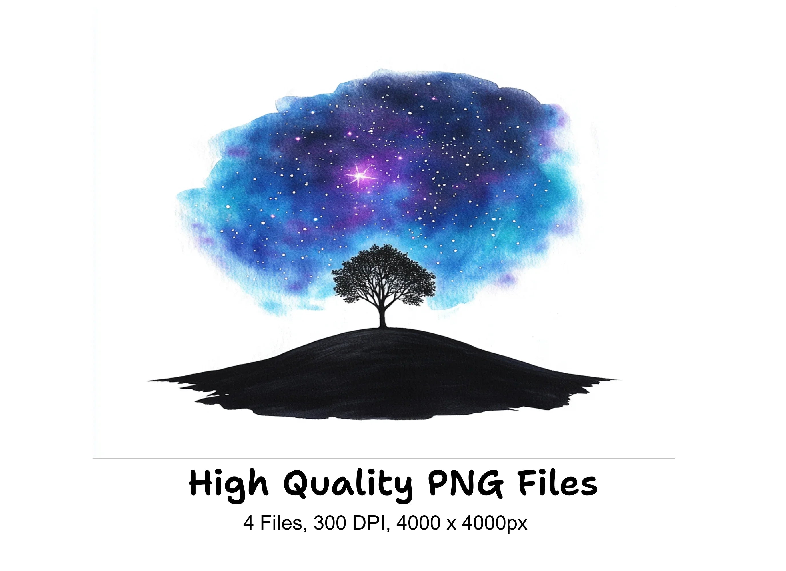Night Sky Tree Clipart Bundle