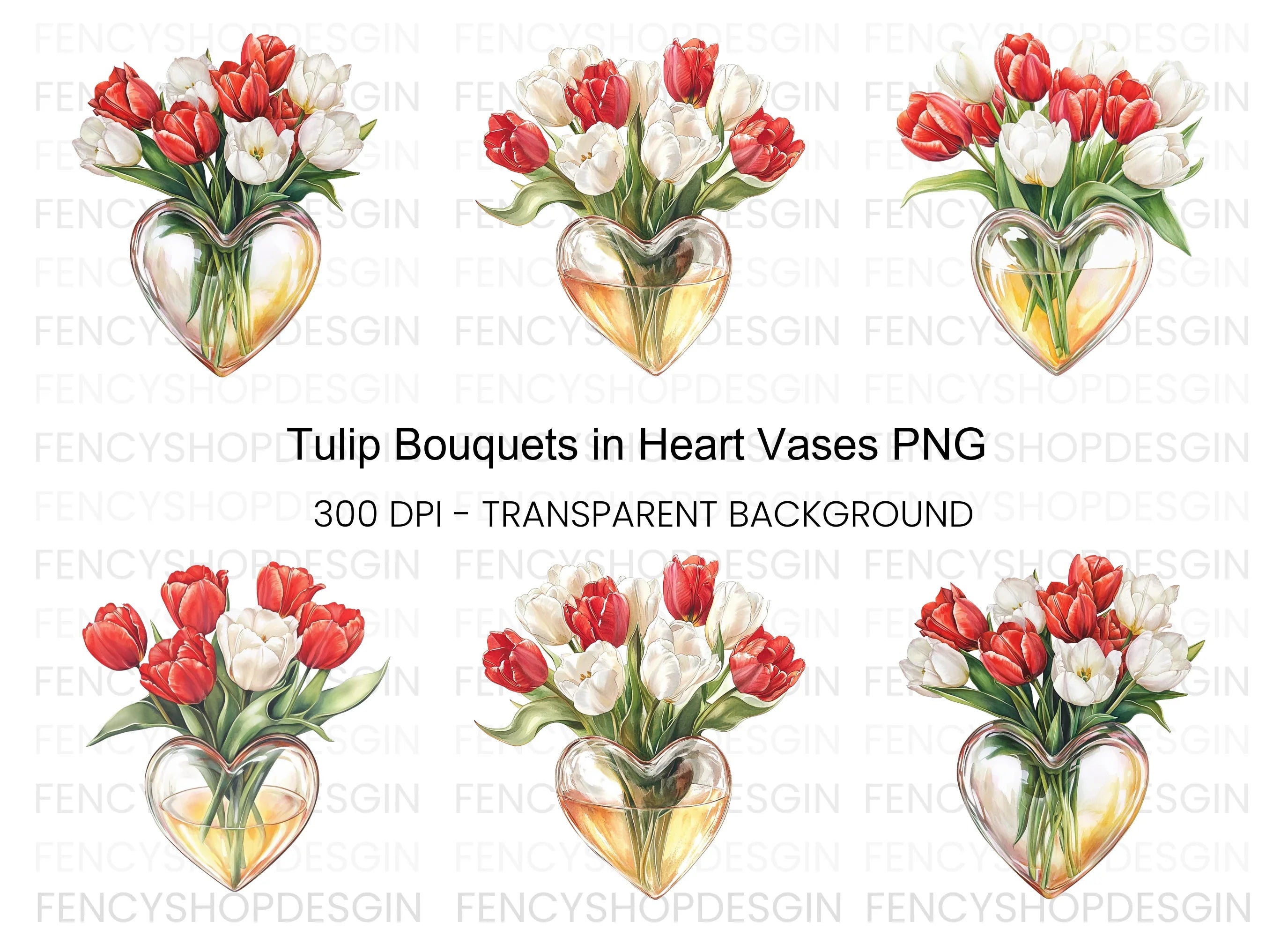 Tulips in Heart Vase Clipart Bundle