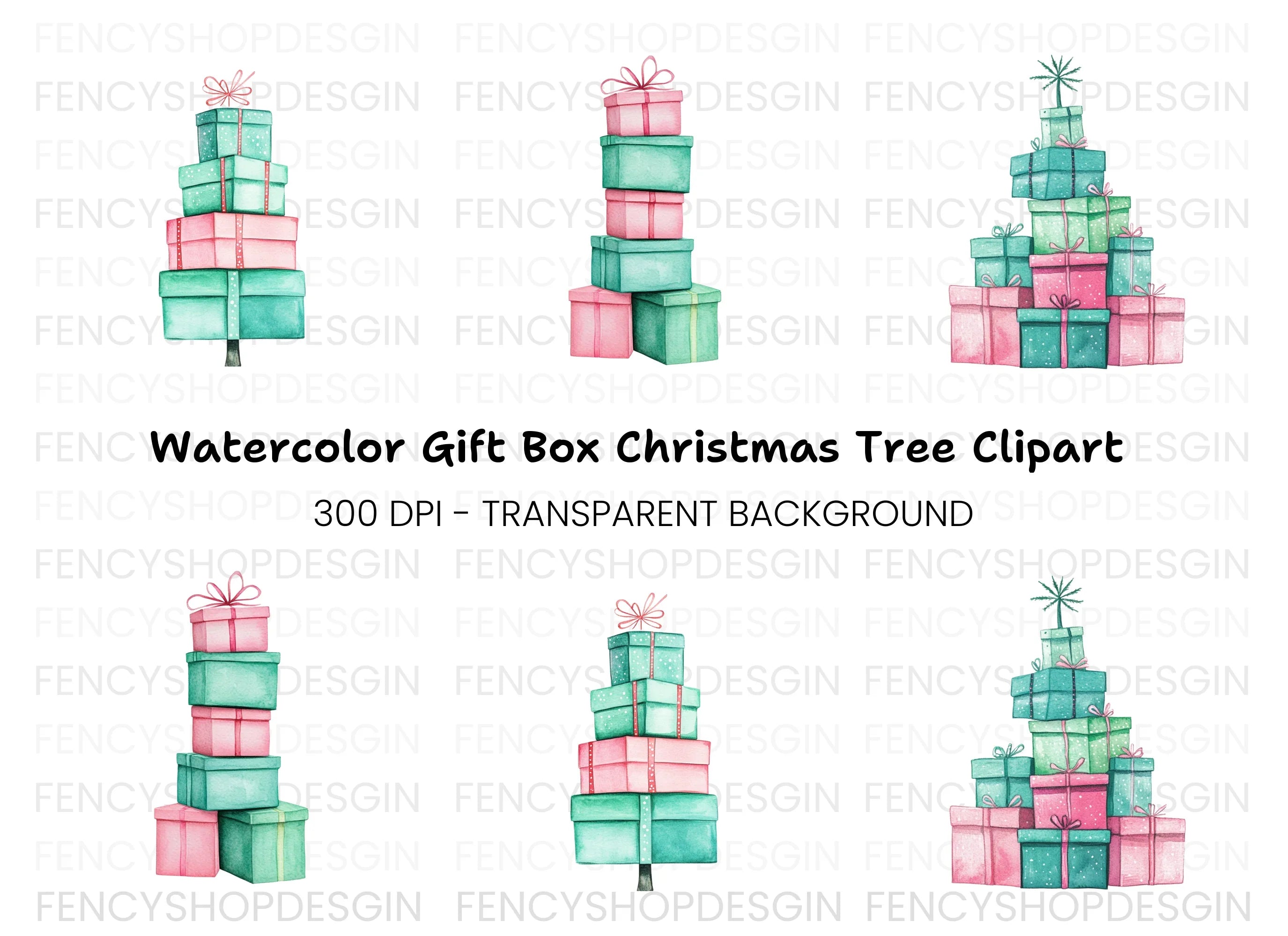 Christmas Gift Box Stacks Clipart Bundle