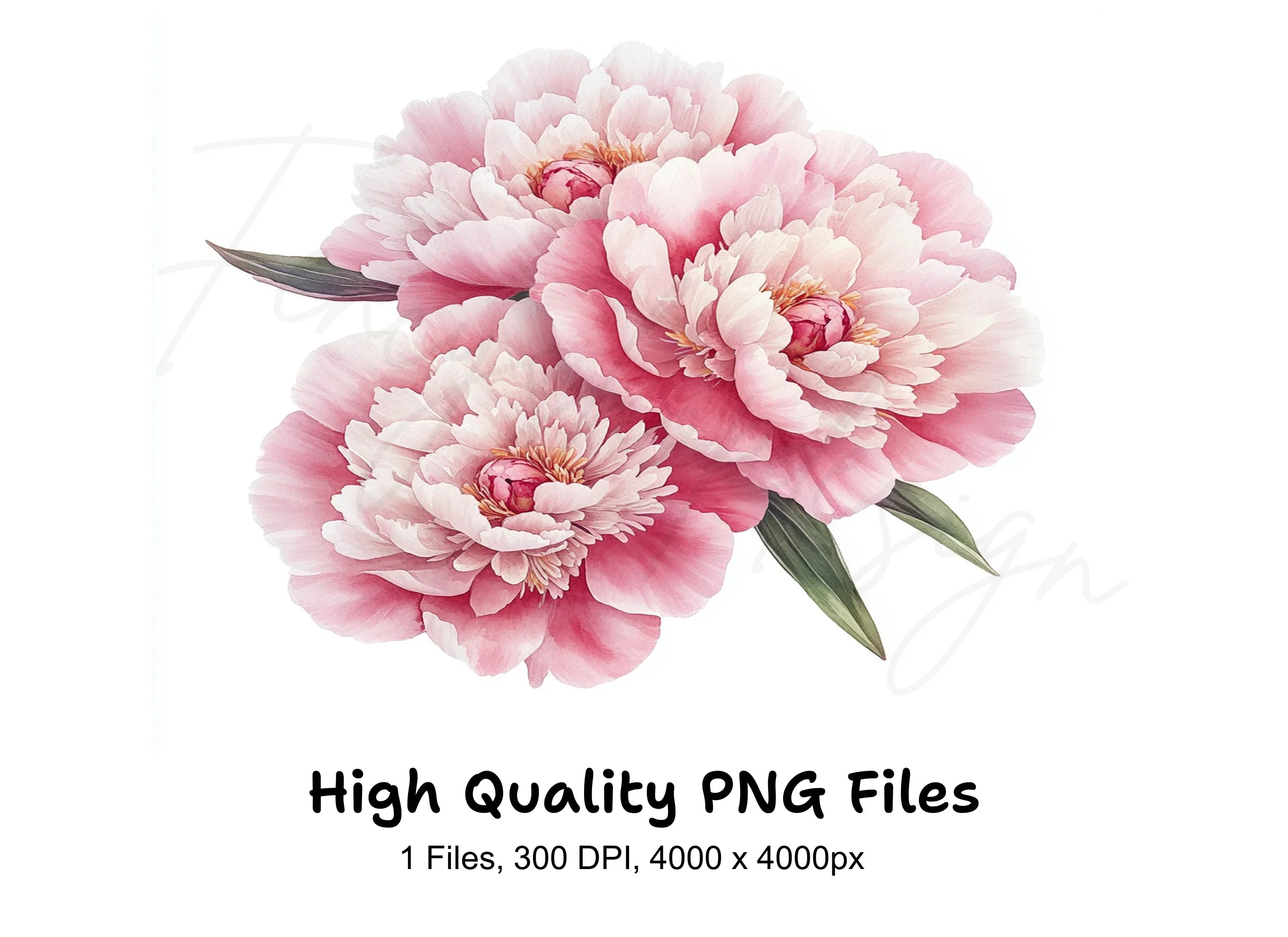 Pink Peony Flower Clipart Bundle