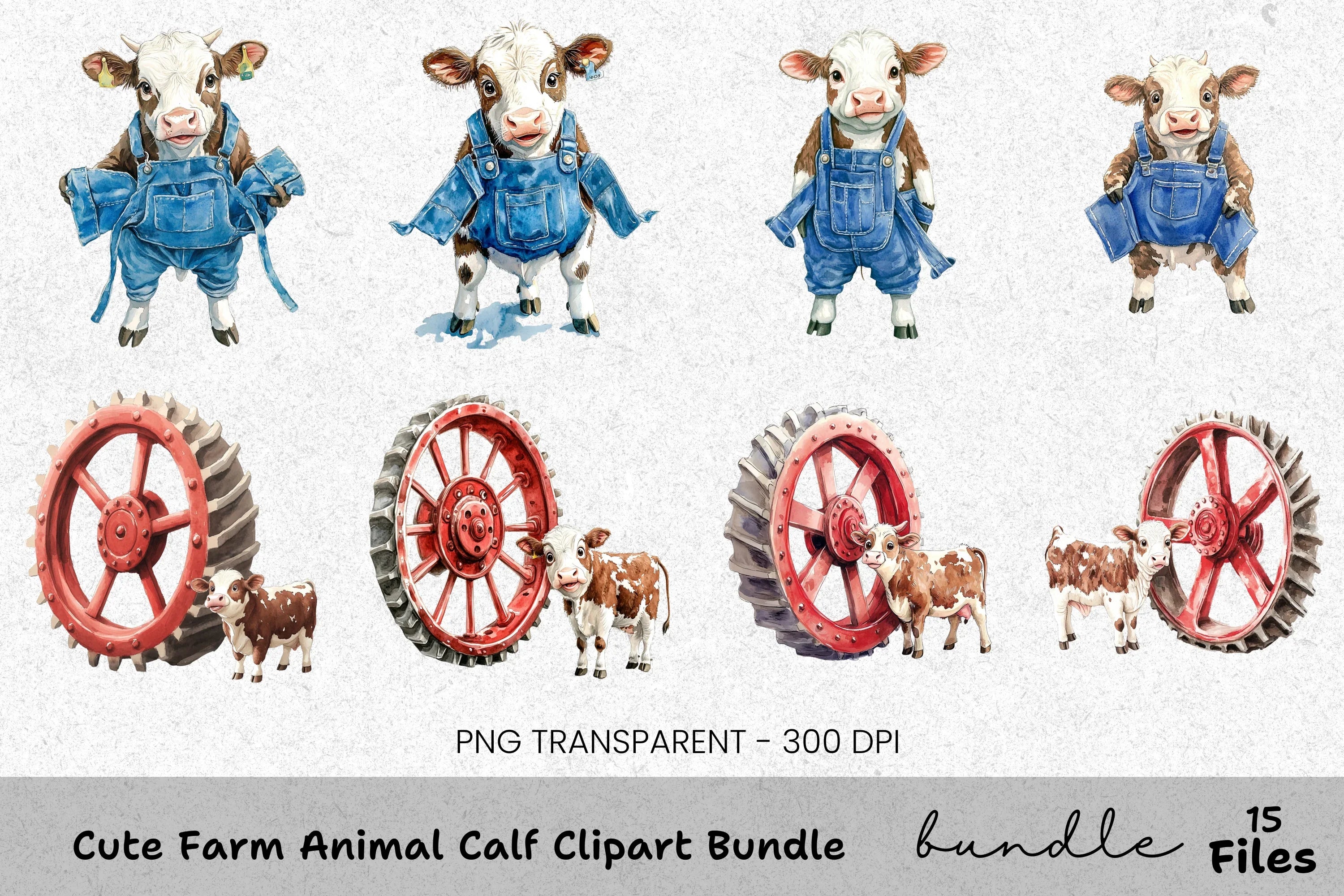 Cute Farm Animal Calf Clipart Bundle