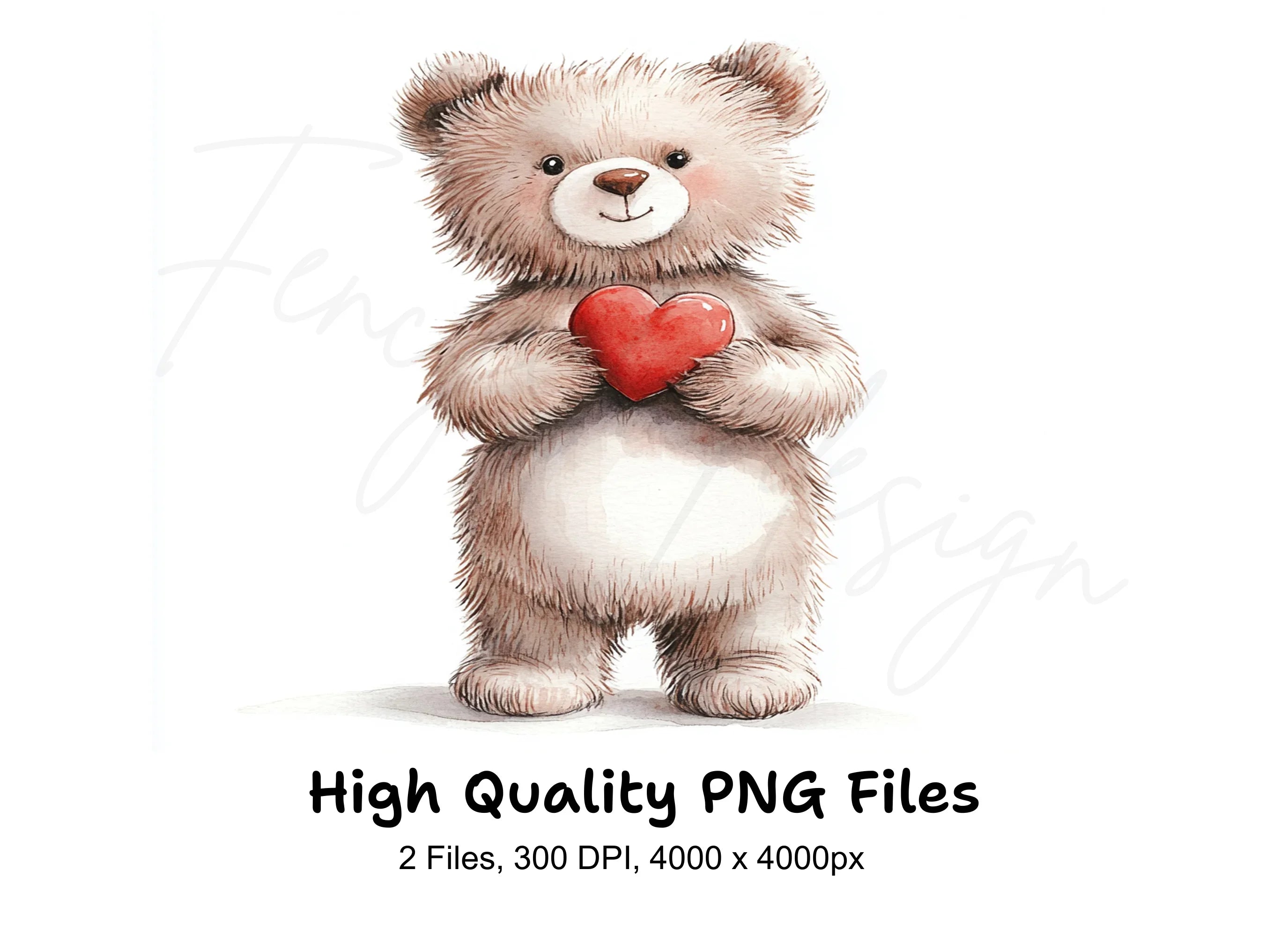 Cute Teddy Bear Holding Red Heart Clipart Bundle
