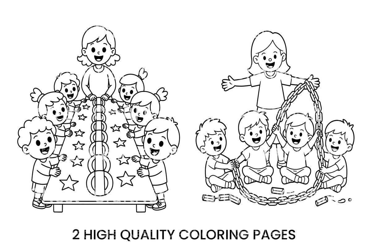 Teacher and Kids Playing Coloring Books