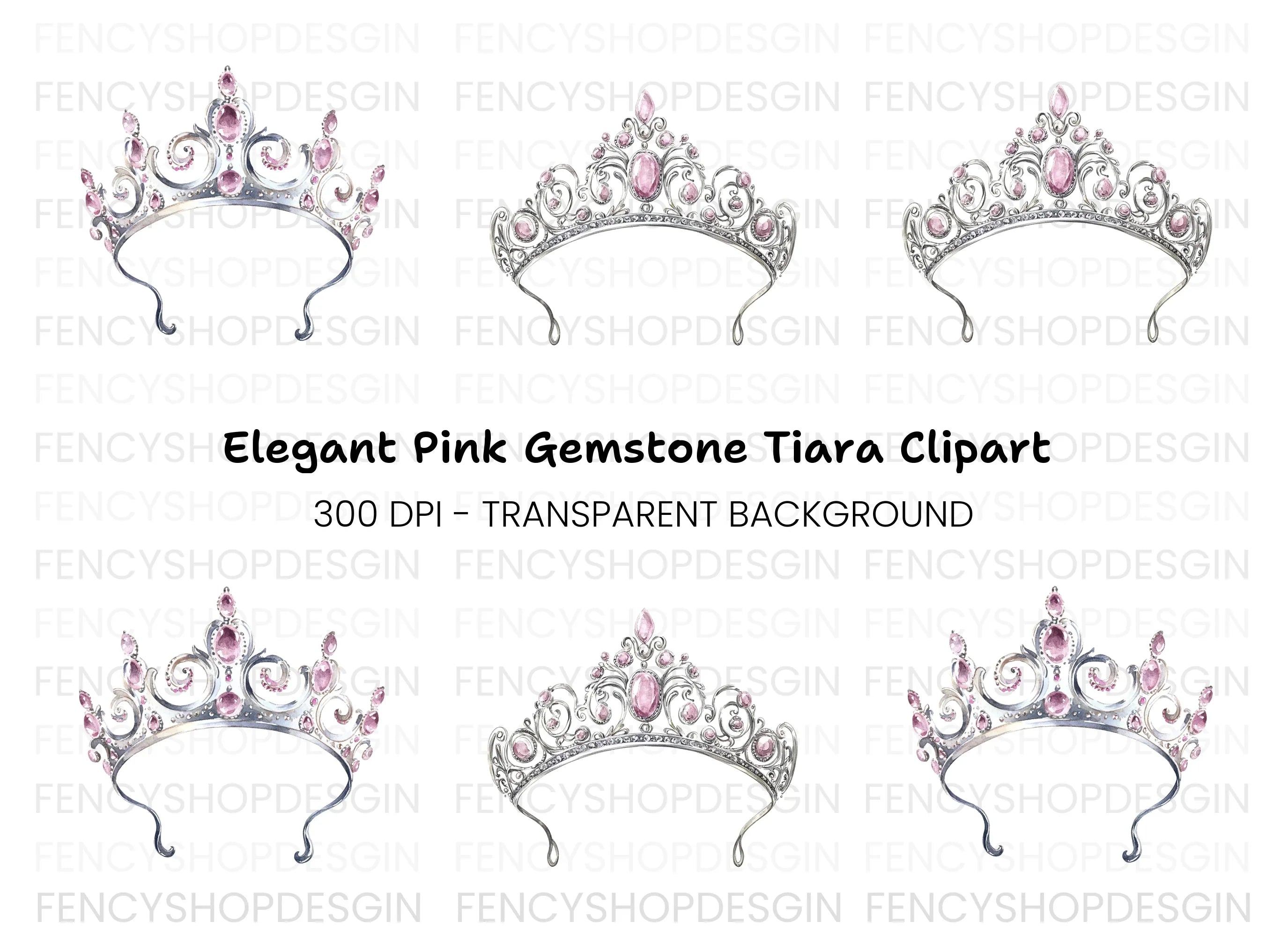 Elegant Pink Gemstone Tiara Clipart Bundle