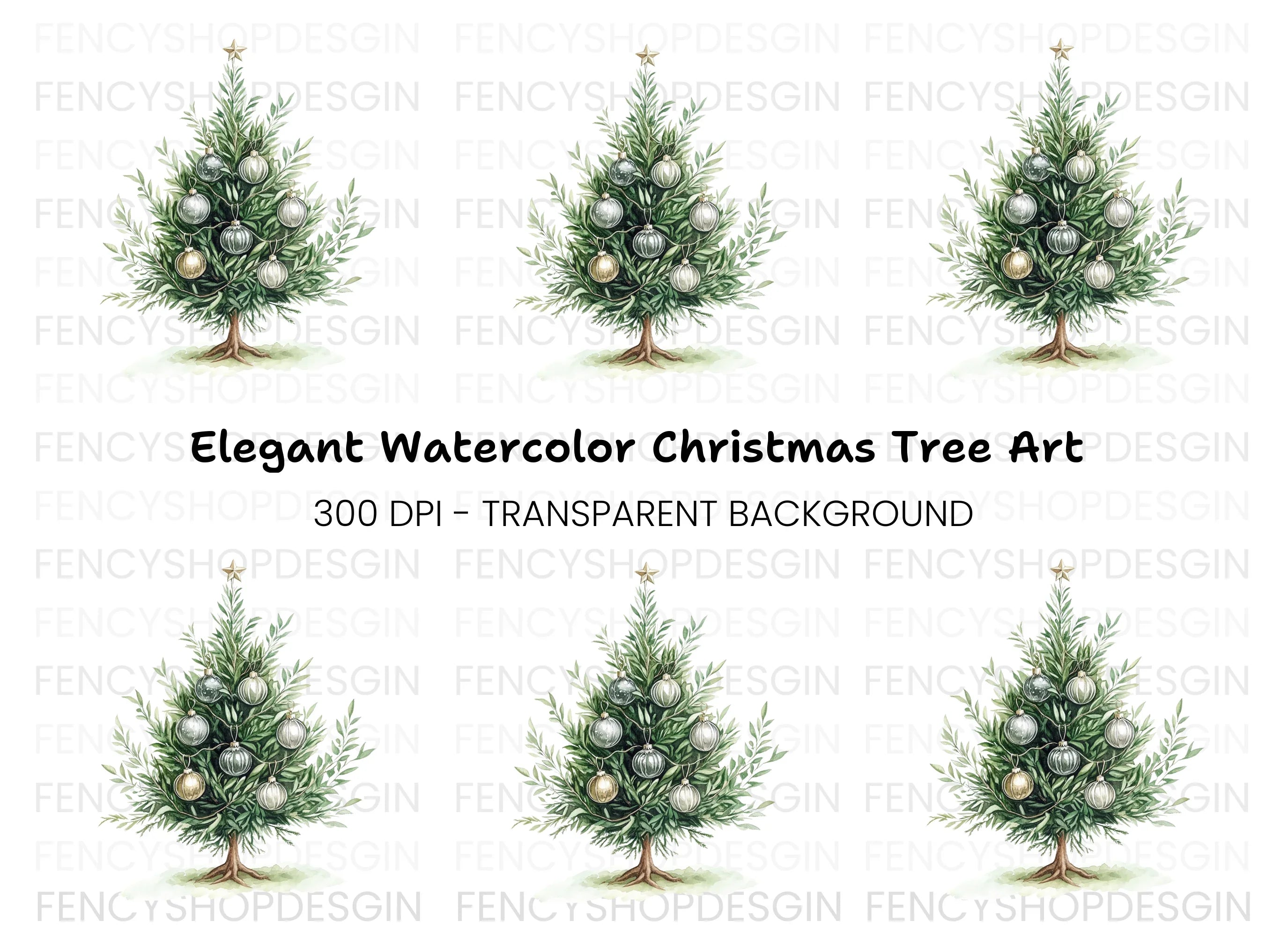 Elegant Christmas Tree Clipart Bundle