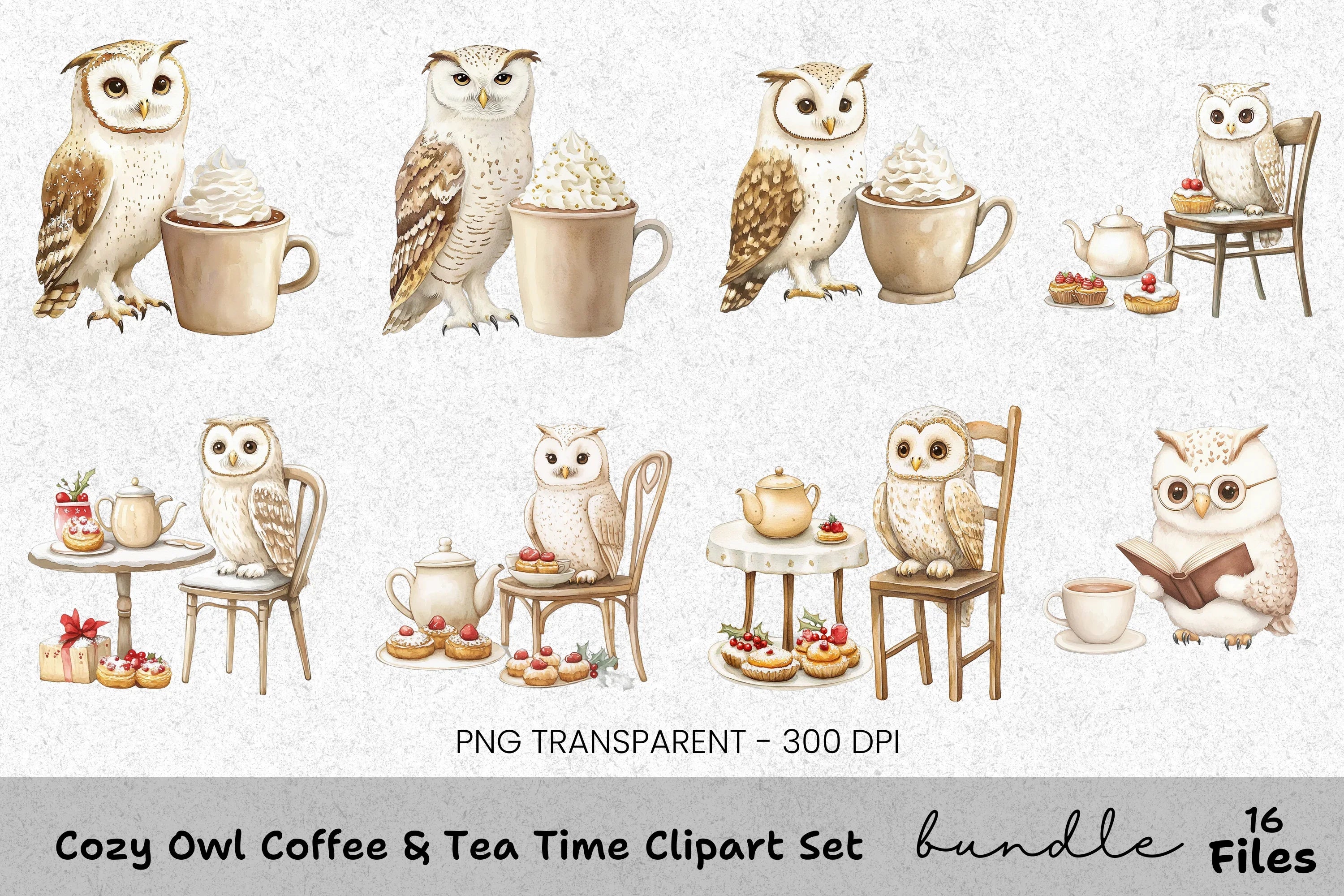 Cute Owl Tea Party Clipart Bundle